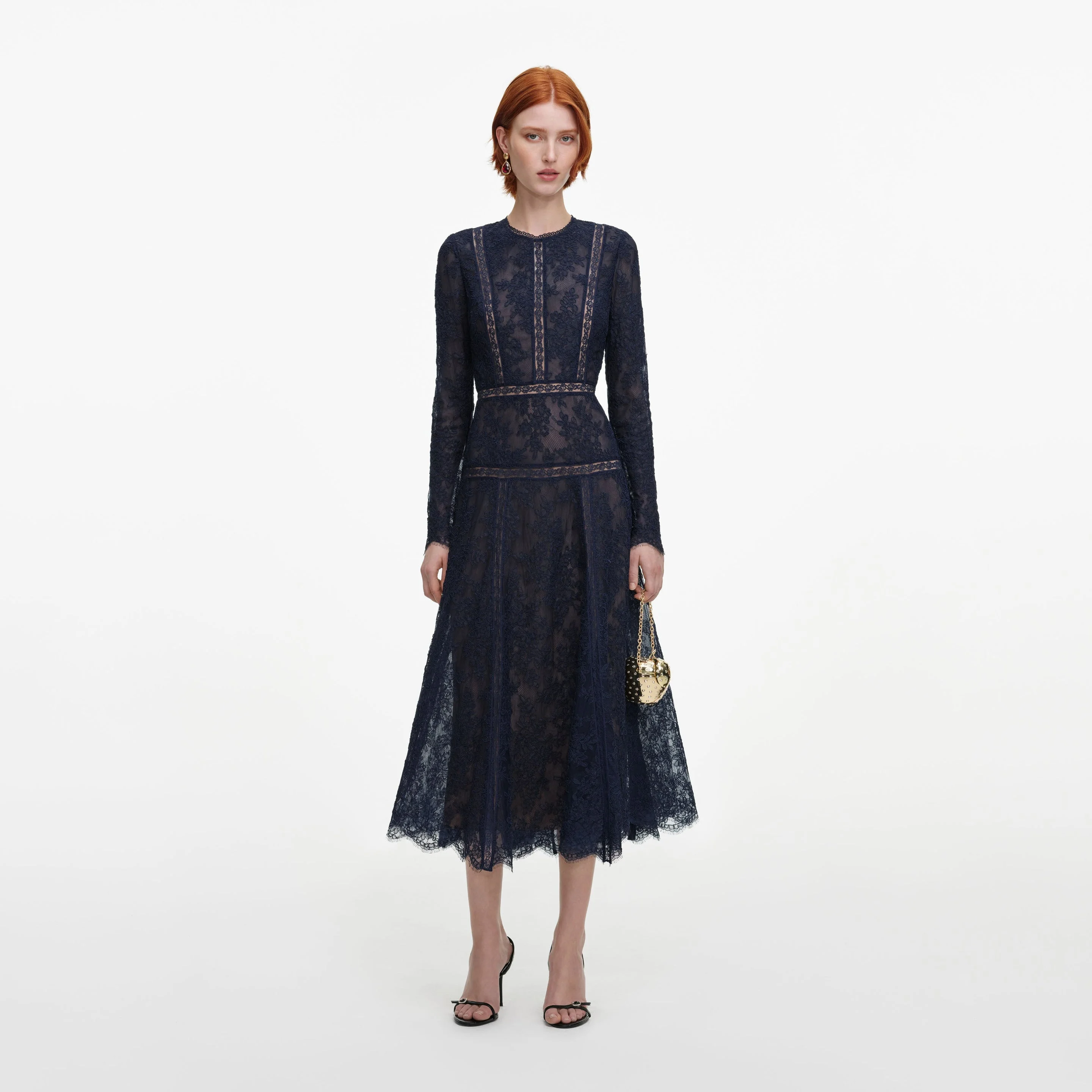 Navy Lace Midi Dress - 1