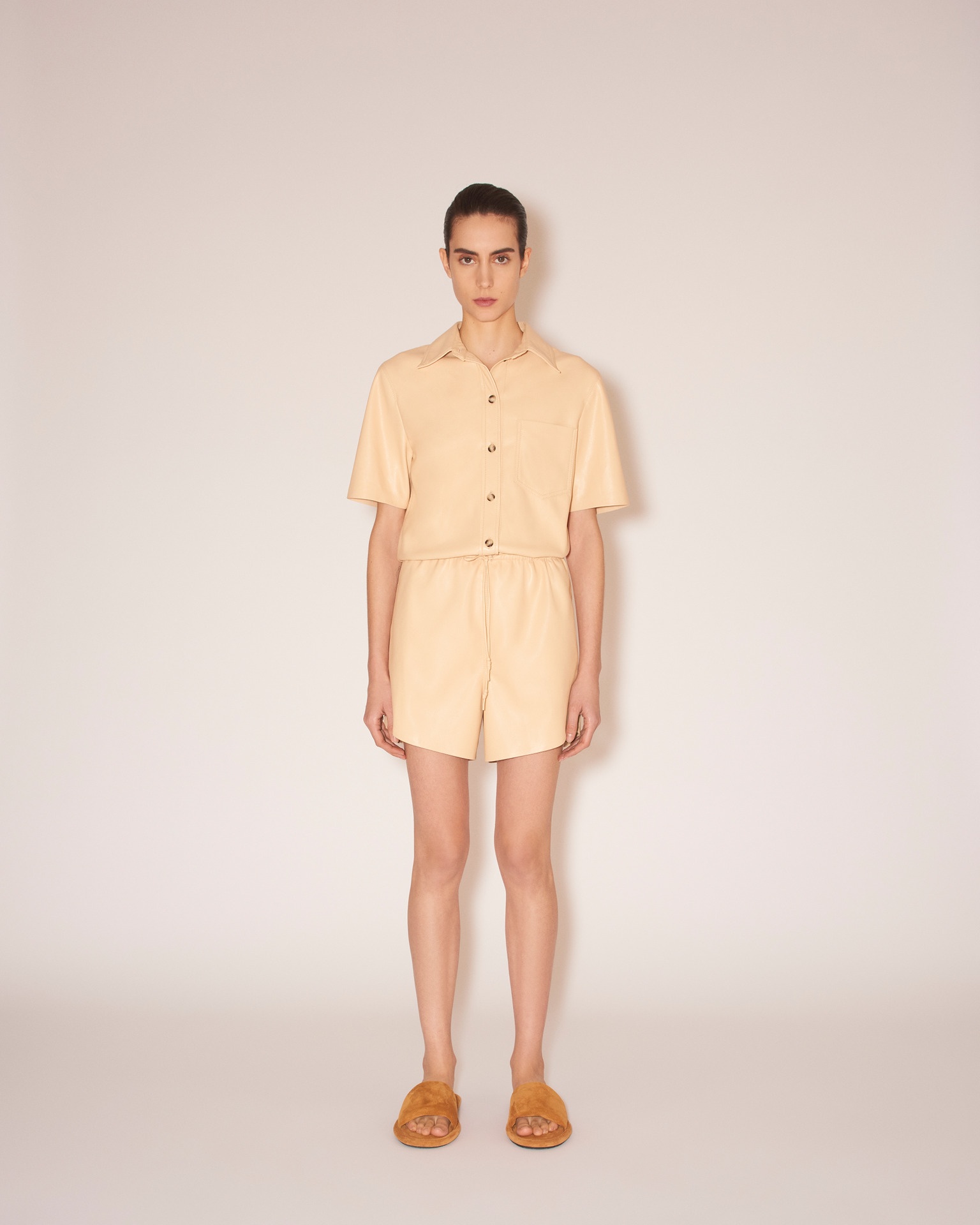 LENI - Vegan leather button-down playsuit - Eggshell - 2