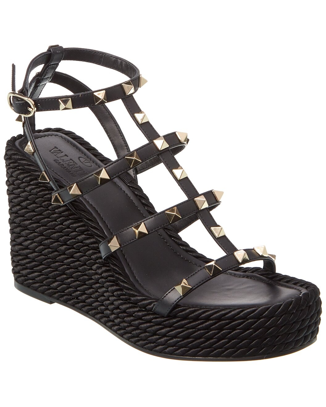 Valentino Rockstud 95 Leather Wedge Sandal - 1