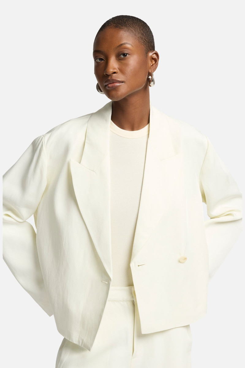 Cropped Linen Blend Blazer in Ivory 4