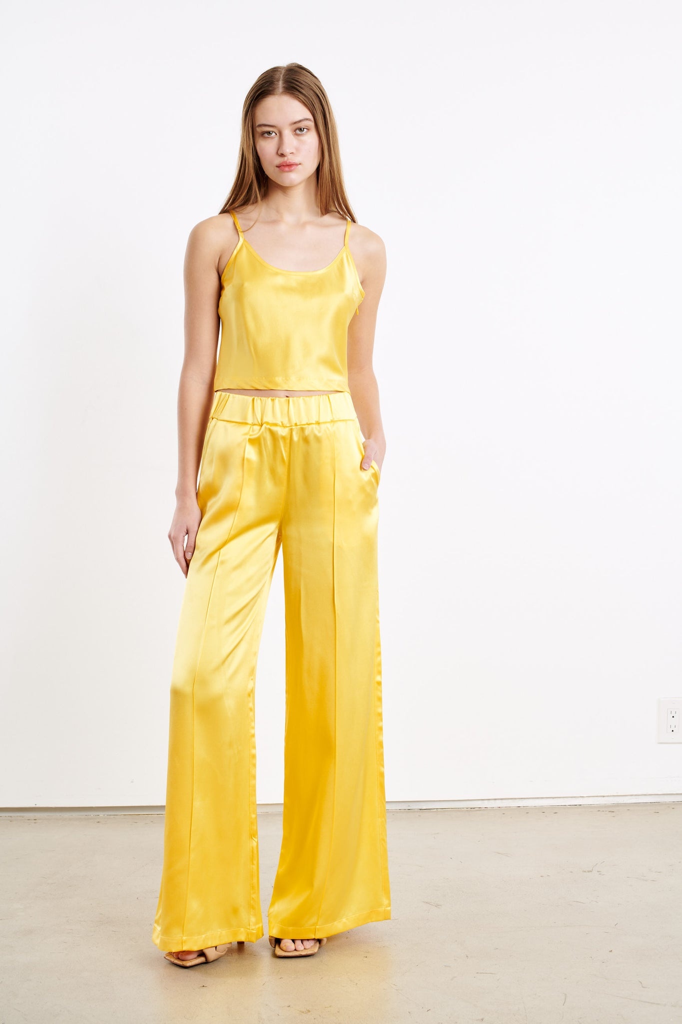 YELLOW SILK CROPPED CAMI - 3