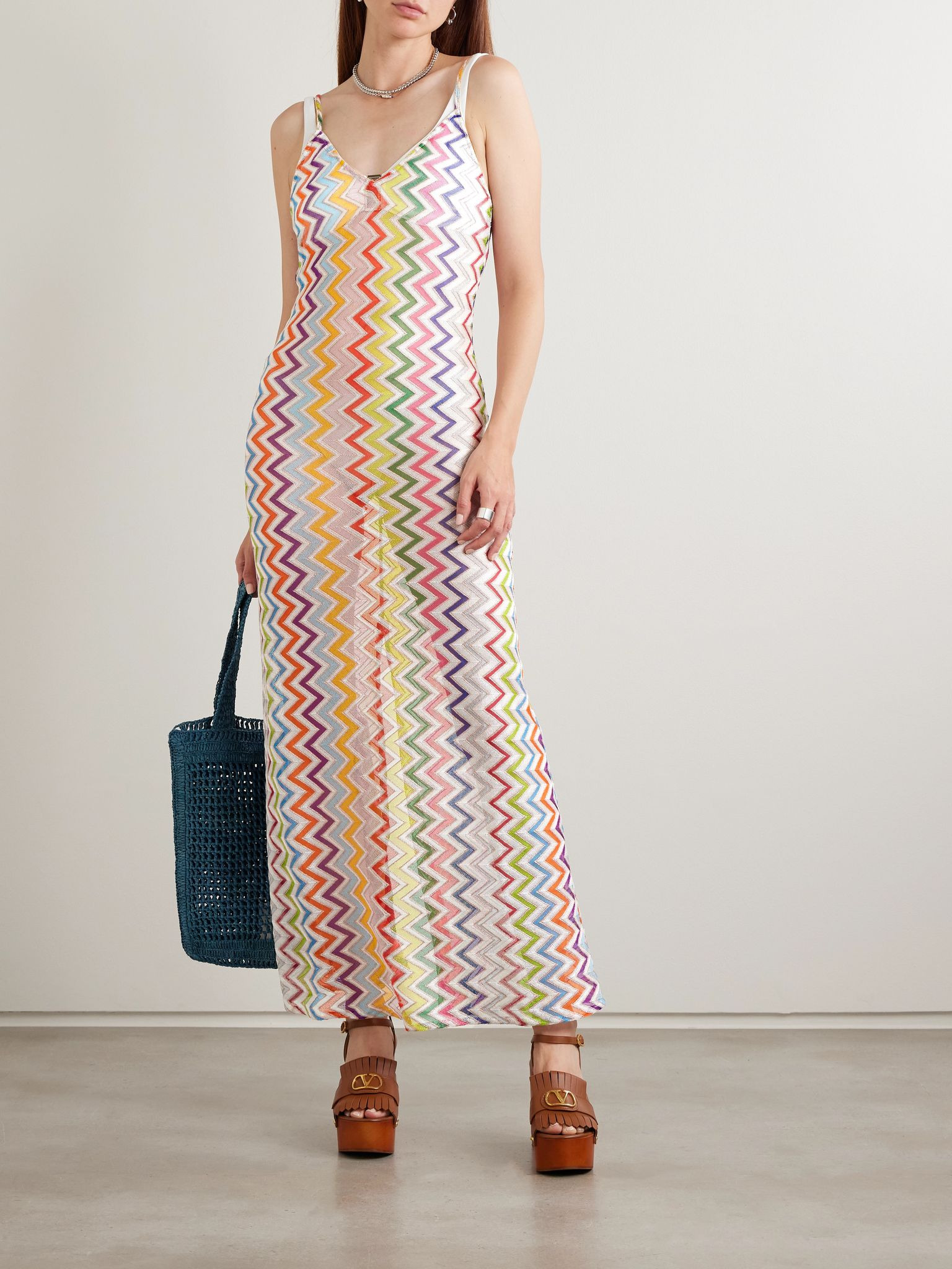 Striped metallic crochet-knit maxi dress Multi - 2