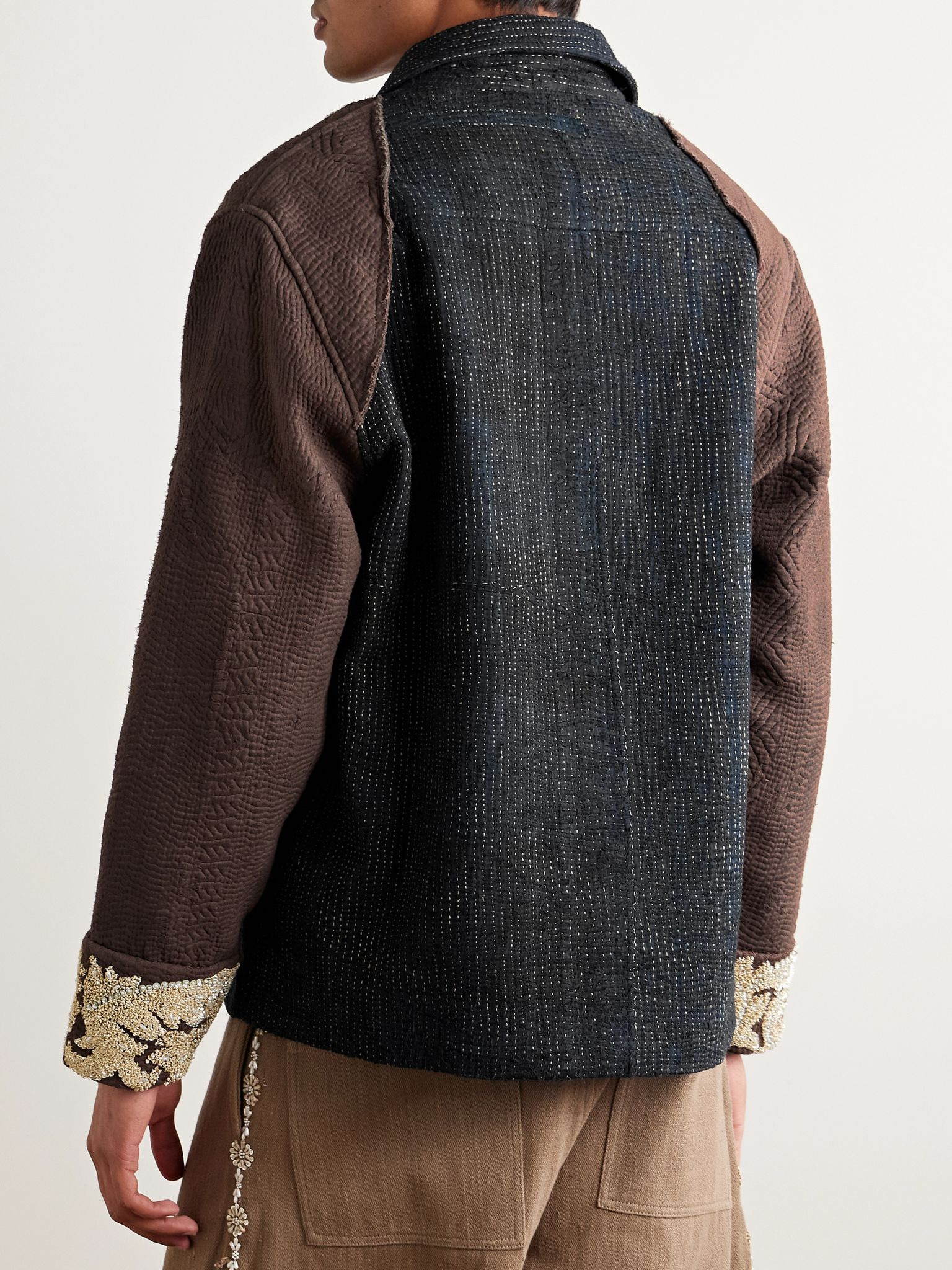 Zardozi Embellished Embroidered Cotton Jacket Brown - 3