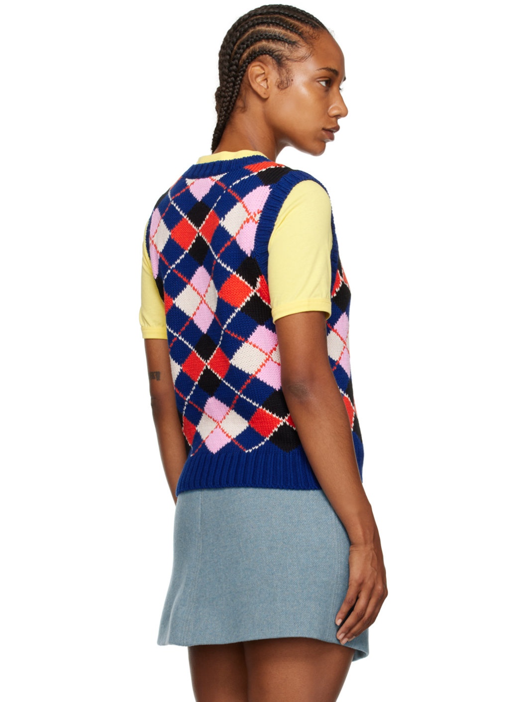 Ganni Argyle Organic Cotton Knitted Vest - Blue