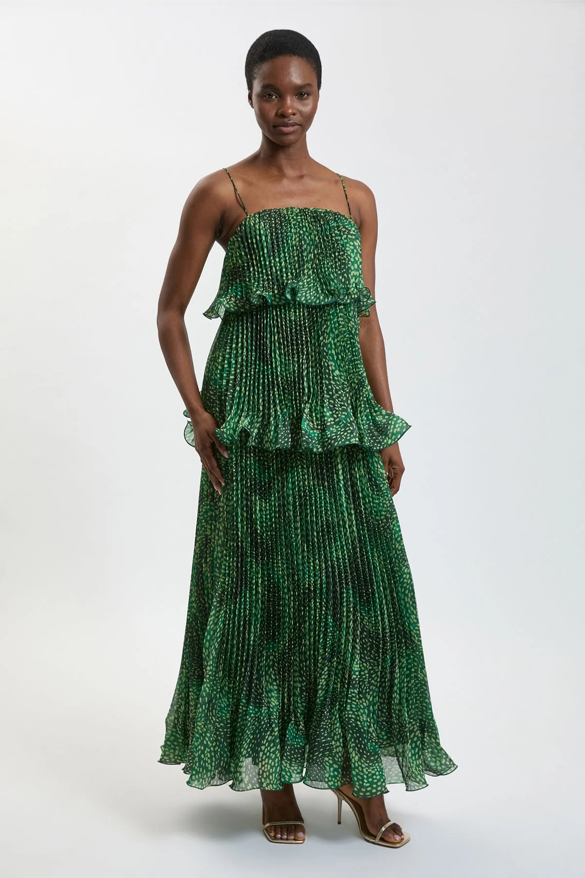 Petite Spot Print Pleated Slub Organdie Peplum Woven Maxi Dress - 1