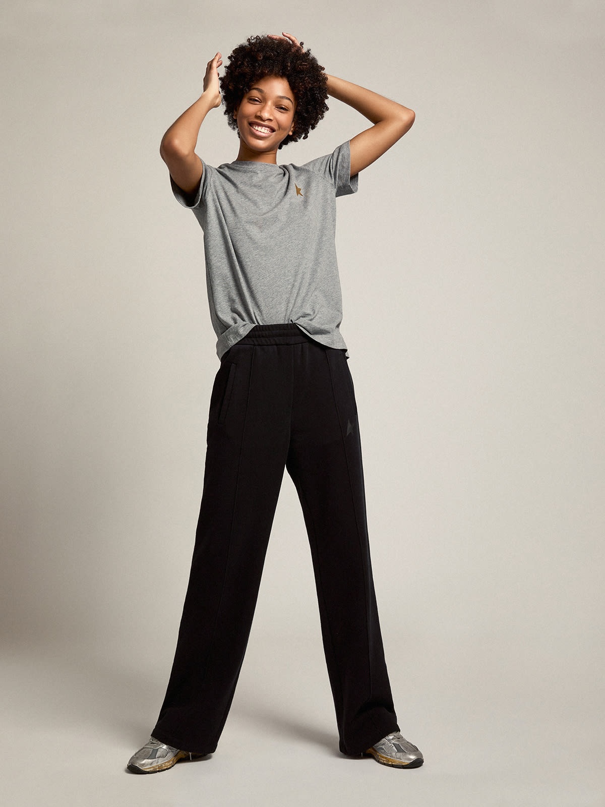 Women's black joggers with star on the front - 4