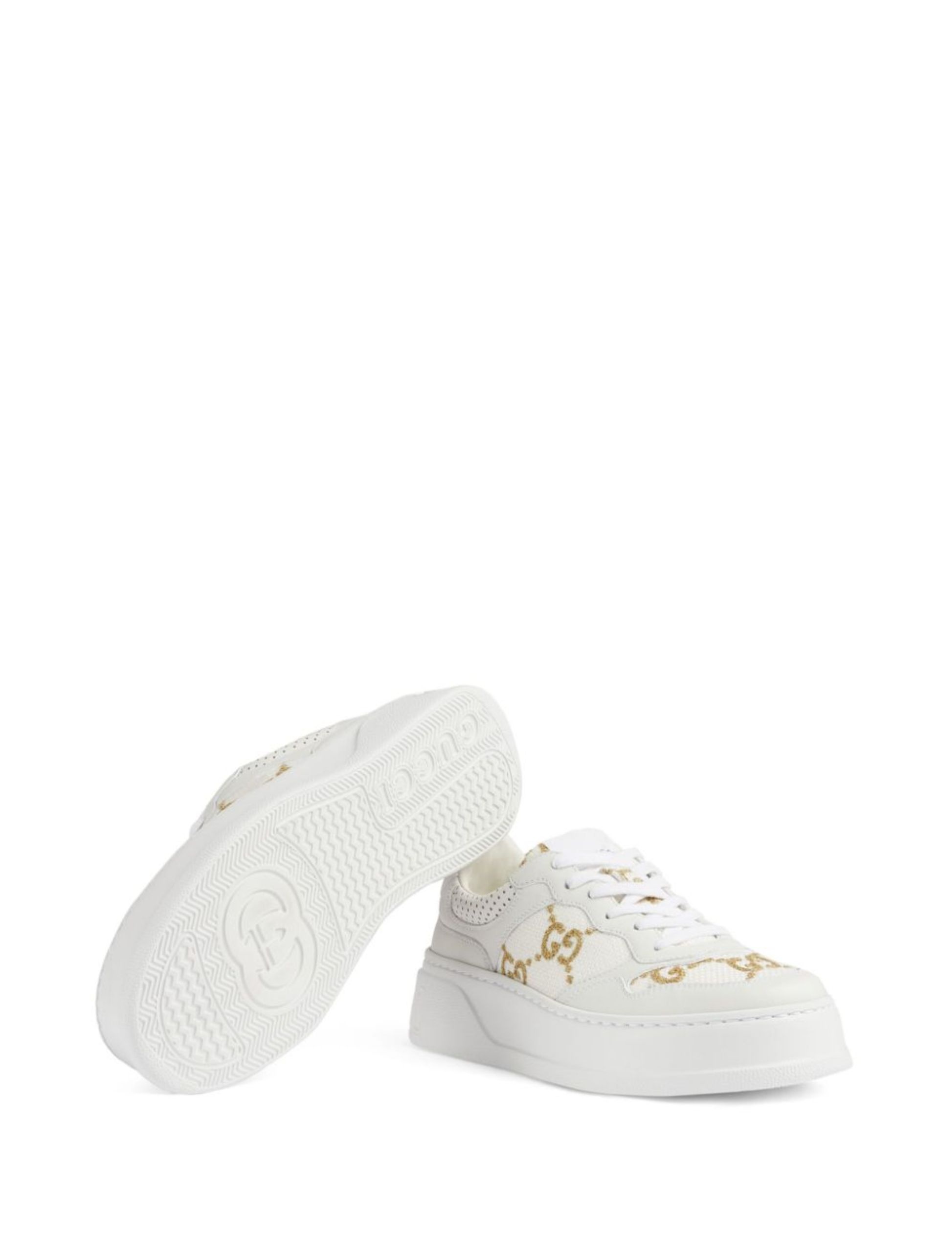 White GG-Embroidered Leather Sneakers - 5