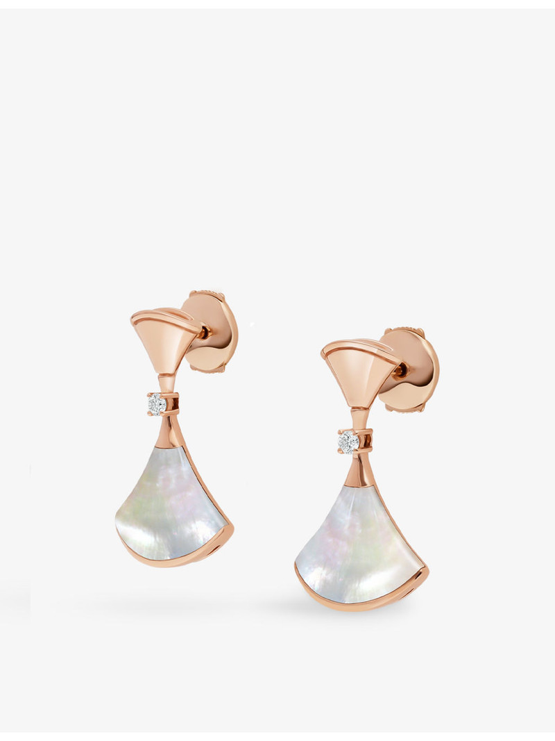 BVLGARI Divas' Dream 18ct rose-gold, 0.07ct diamond and mother-of-pearl earrings outlook