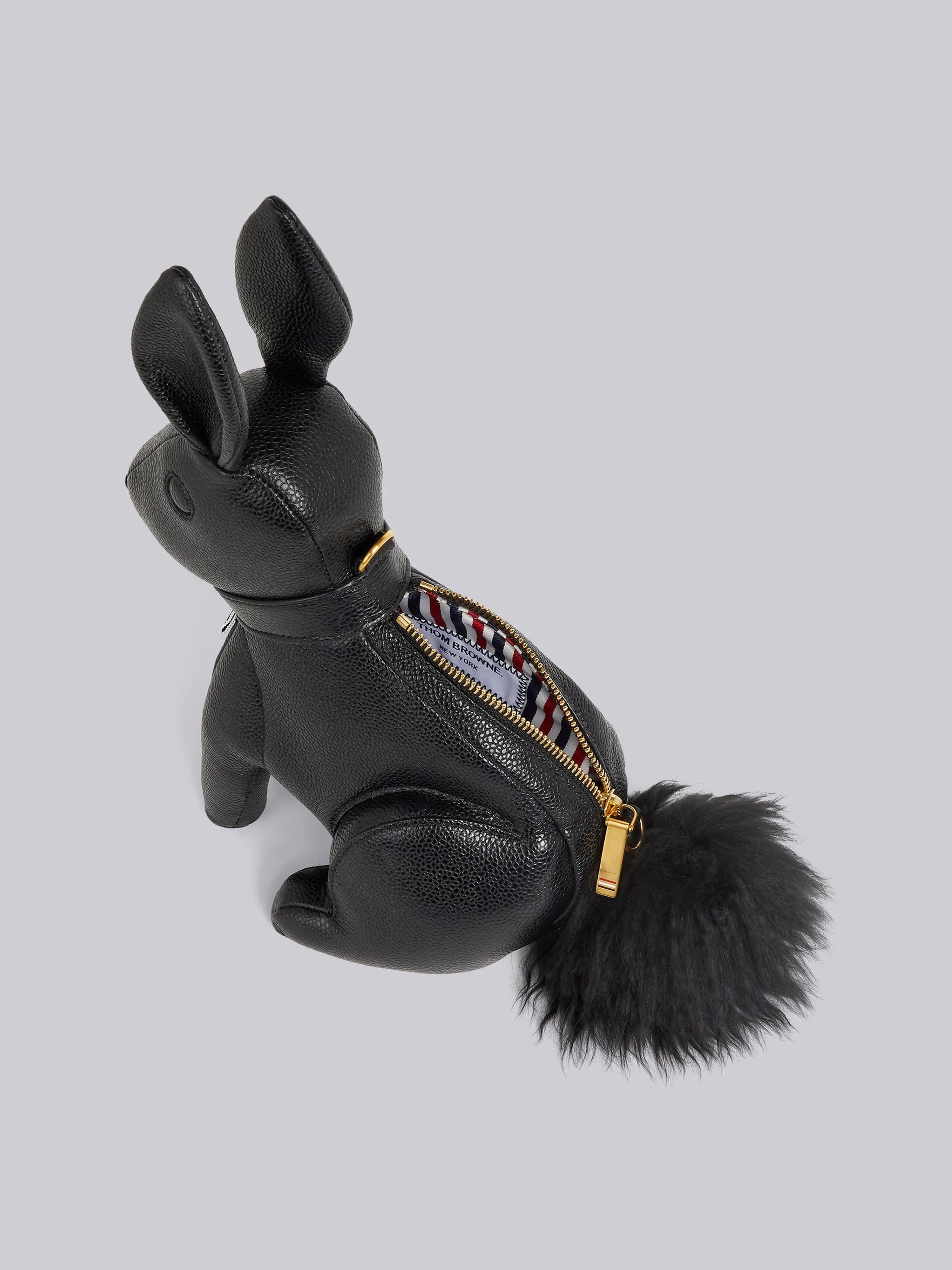 Black Pebbled Calfskin Small Grosgrain Woven Chain Rabbit Bag - 5