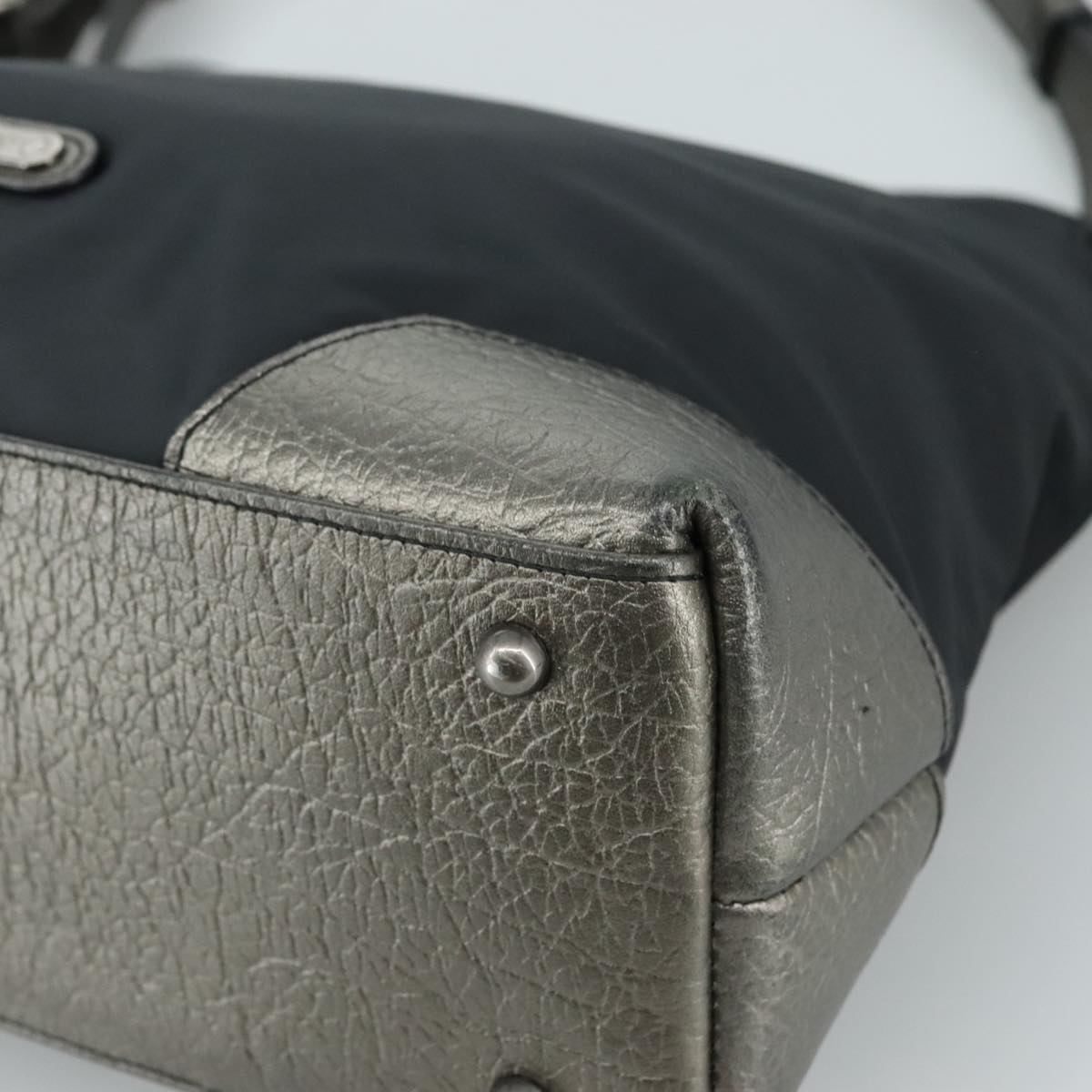 Burberry Shoulder Bag Nylon Leather Black Silver - 10