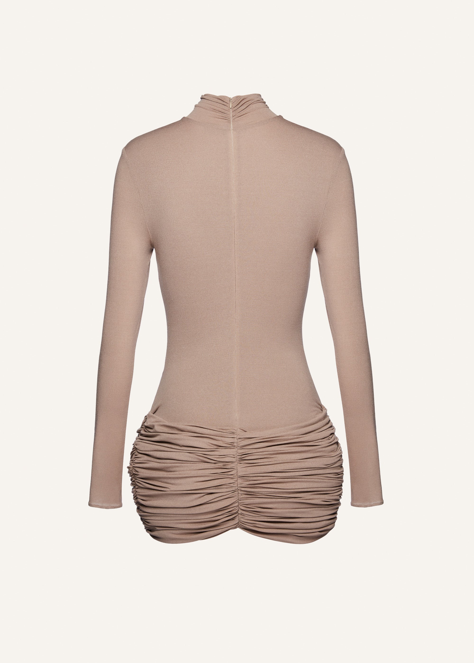 Long sleeve hip dress in beige - 2