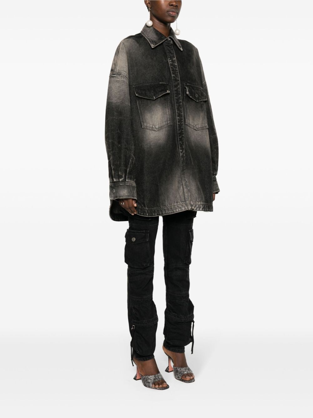 bleached-effect denim coat - 3