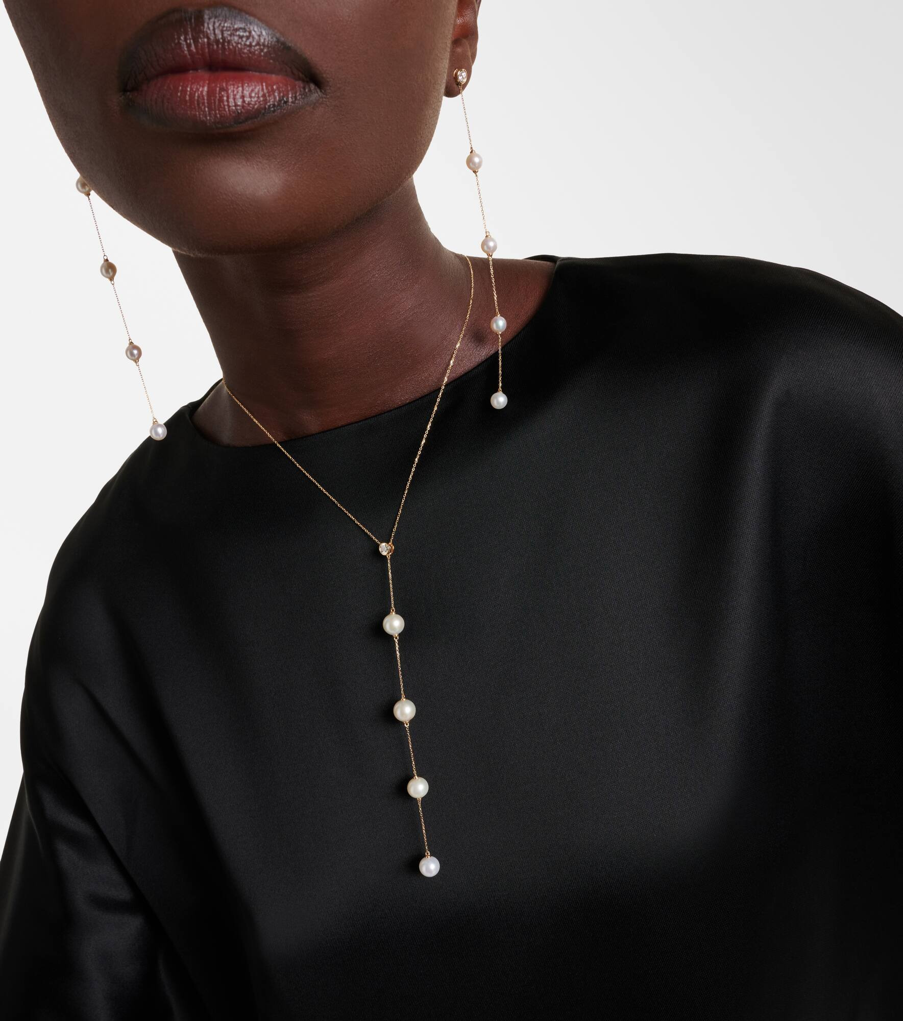 14kt gold necklace with diamonds and pearls - 3