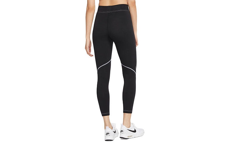 (WMNS) Nike Sportswear Swoosh High Waist Training Sports Tight Gym Pants/Trousers/Joggers Black DD55 - 2