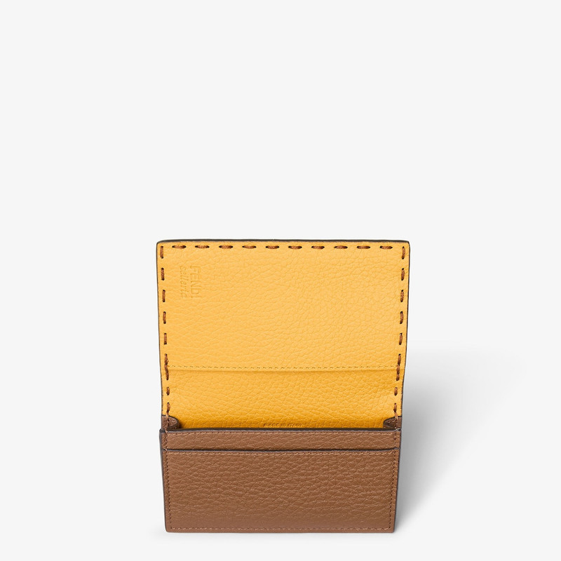 Card Holder Selleria Tan-color and sunflower yellow Selleria card case with 102 hand-sewn stitches 3