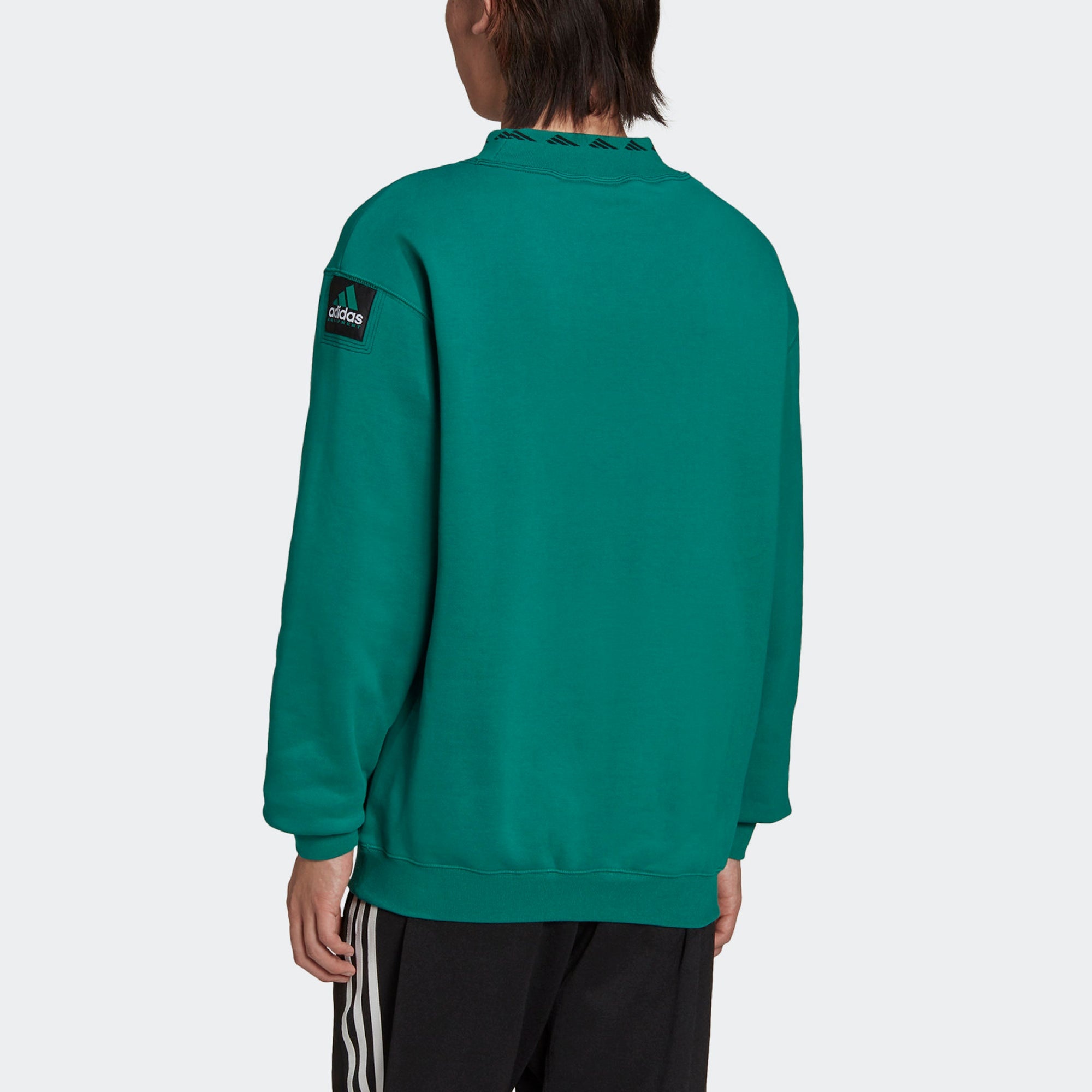 Men's adidas originals Eqt Logo Embroidered Sports Round Neck Pullover Green HG8093 - 3