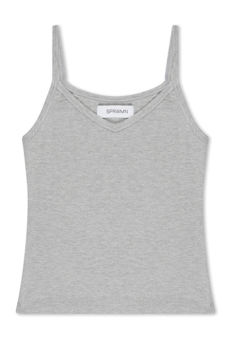 HEATHER GREY RIB V NECK TANK - 5