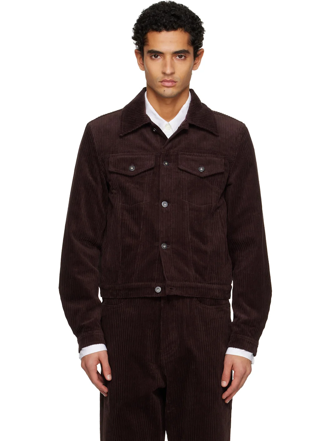 Burgundy Corduroy Trucker Jacket - 1