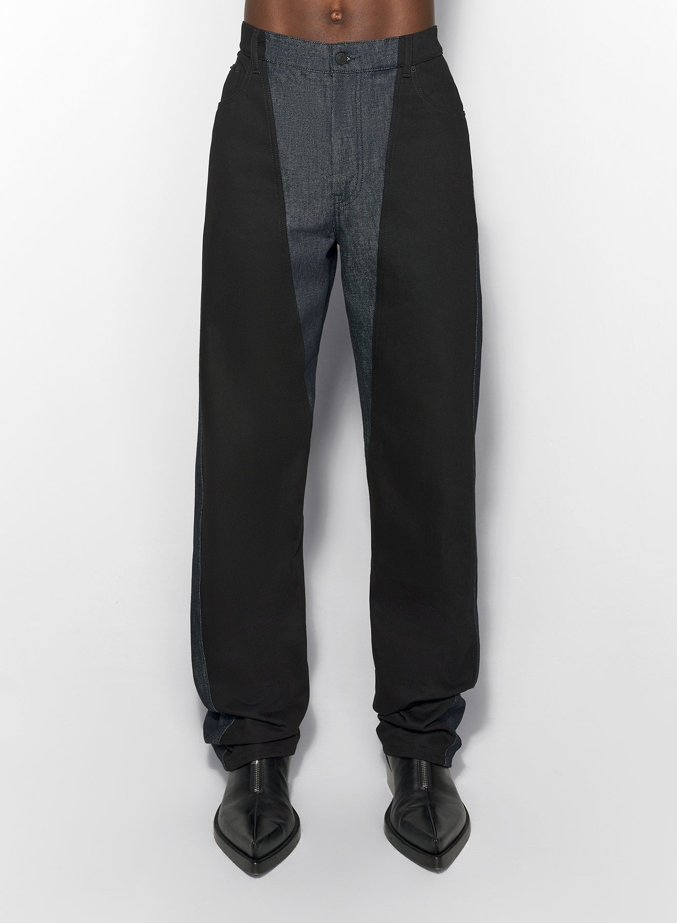 raw blue bi-color straight leg jeans - 5