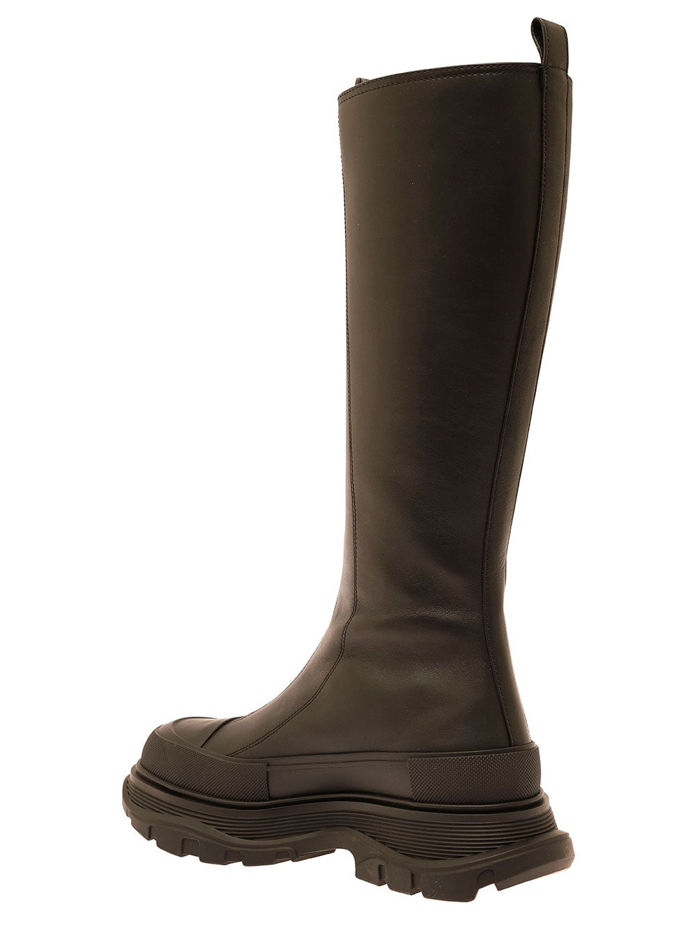 Alexander Mcqueen Women 'Tread Slick' Black Boots With Embossed Logo And Chunky Platform In Leather  - 3