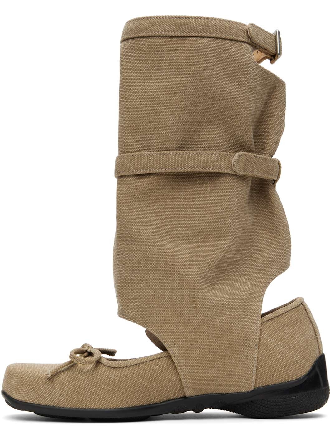 Khaki Ballet Flat Cut-Out Boots - 3