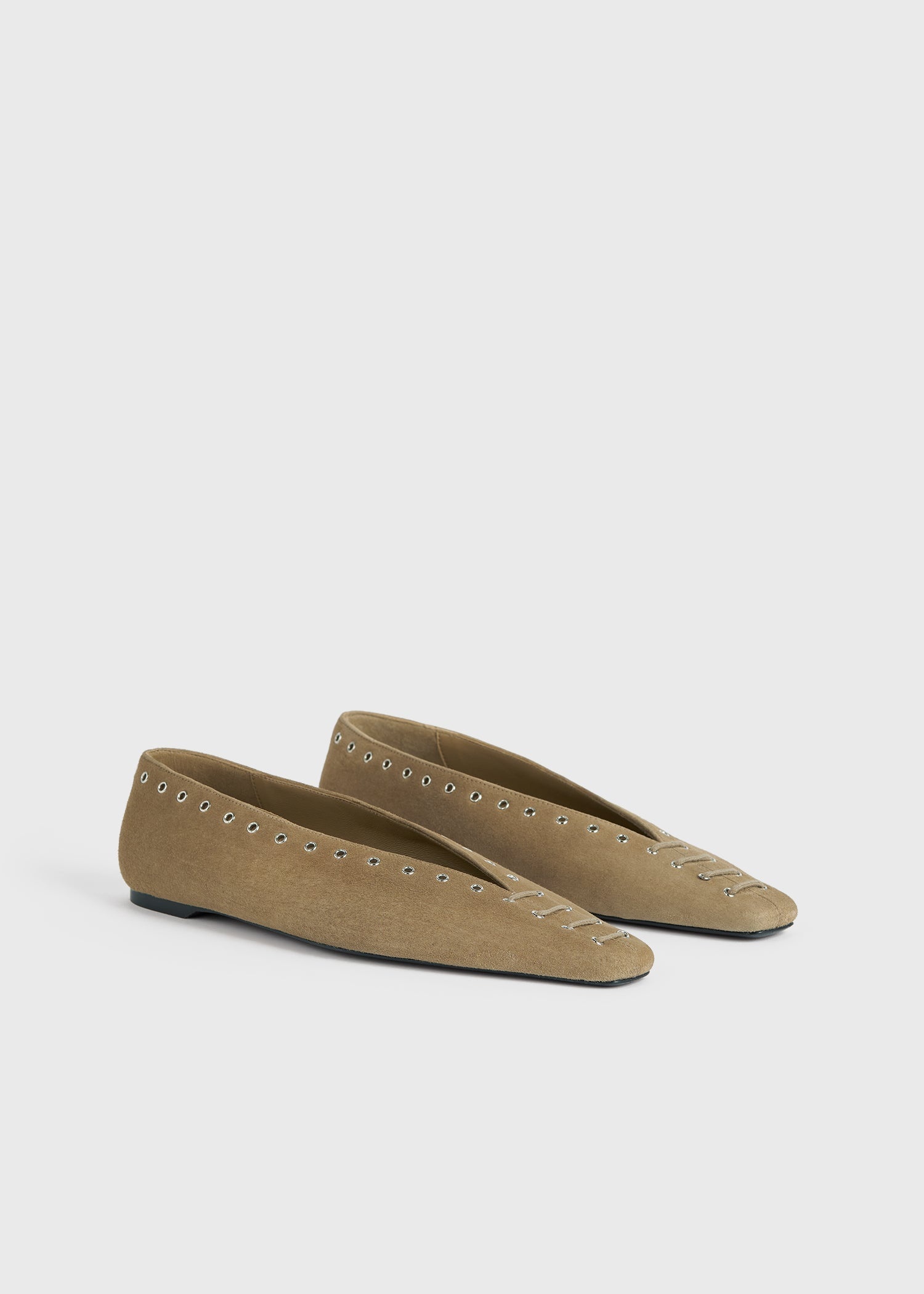 Suede lace-up ballerinas desert - 4