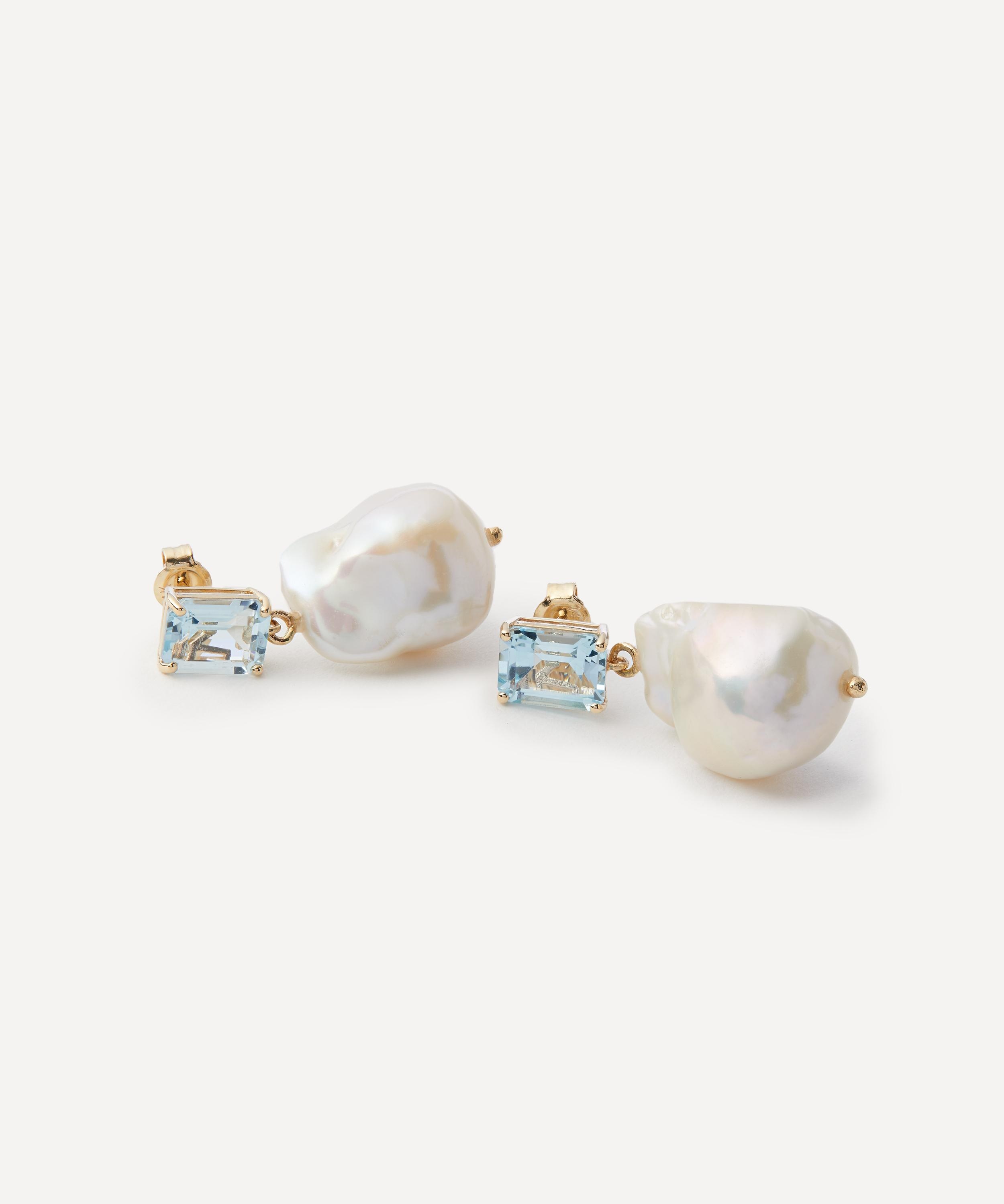 14ct Gold Blue Topaz and Baroque Pearl Drop Earrings - 2