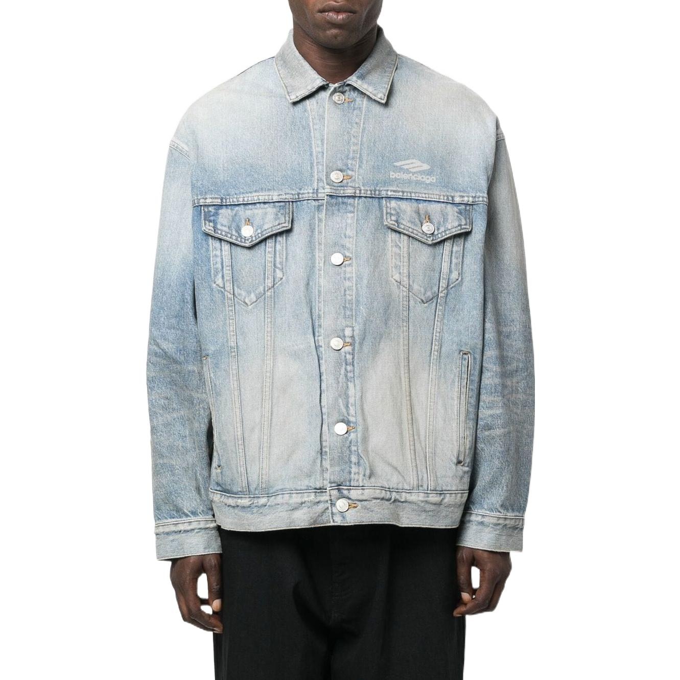 Balenciaga 3B Sports Vintage Denim Jacket Large Fit 'Light Blue' 704299TJW798469 - 3