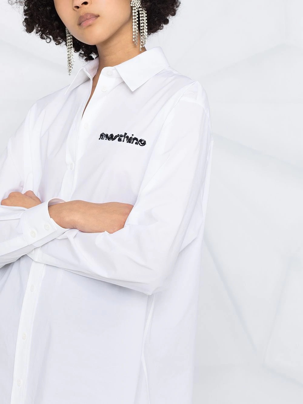 embroidered logo oversize shirt - 3