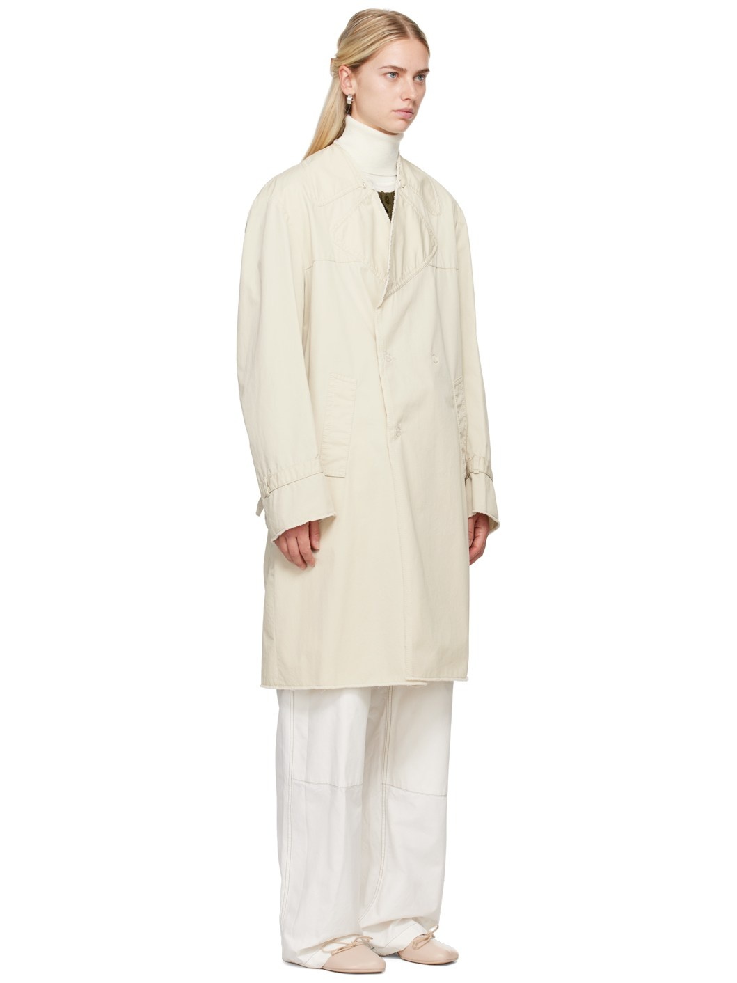 Beige Raw Edge Trench Coat - 2
