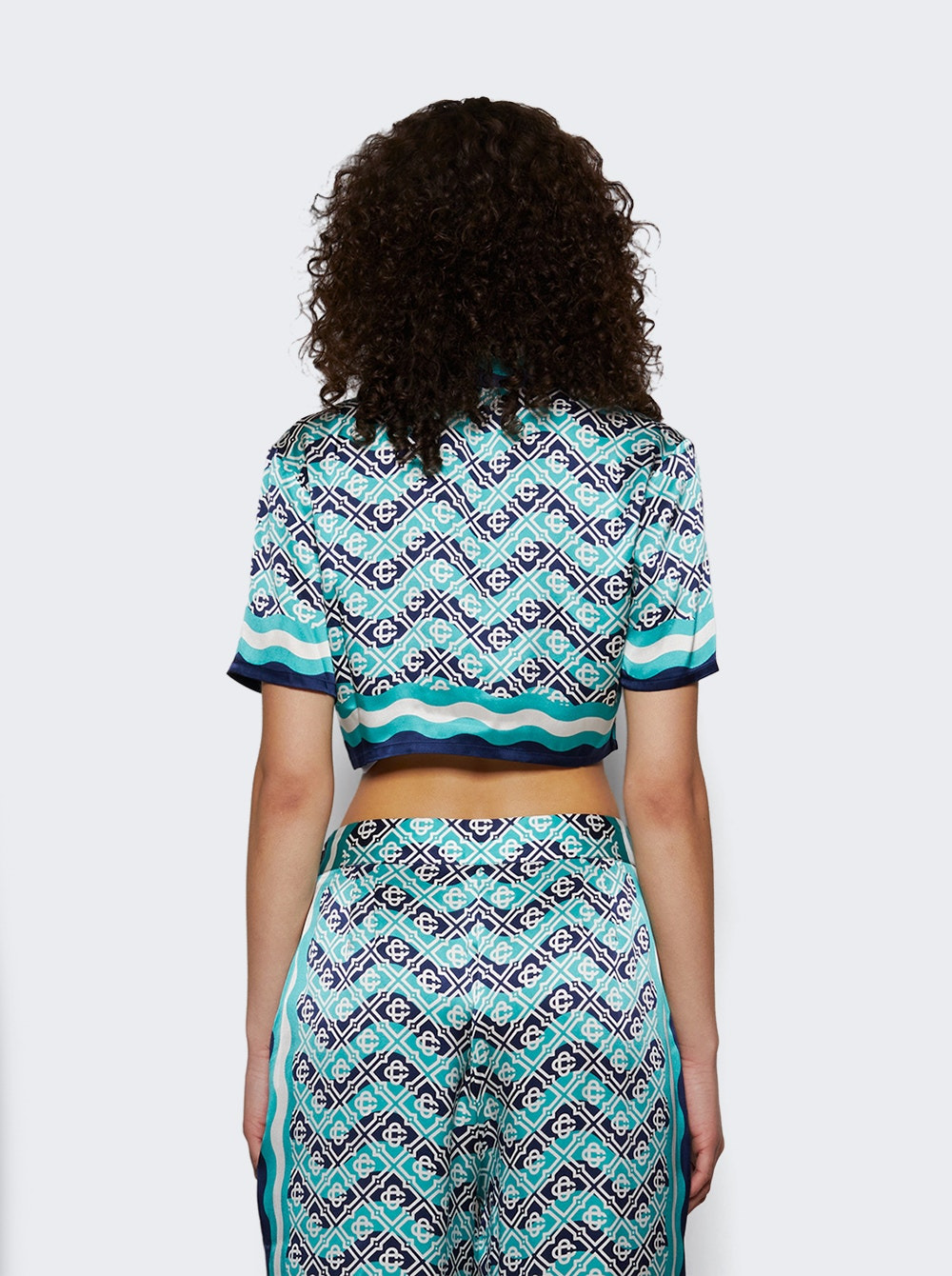 Monogram Cropped Shirt Turquoise - 4