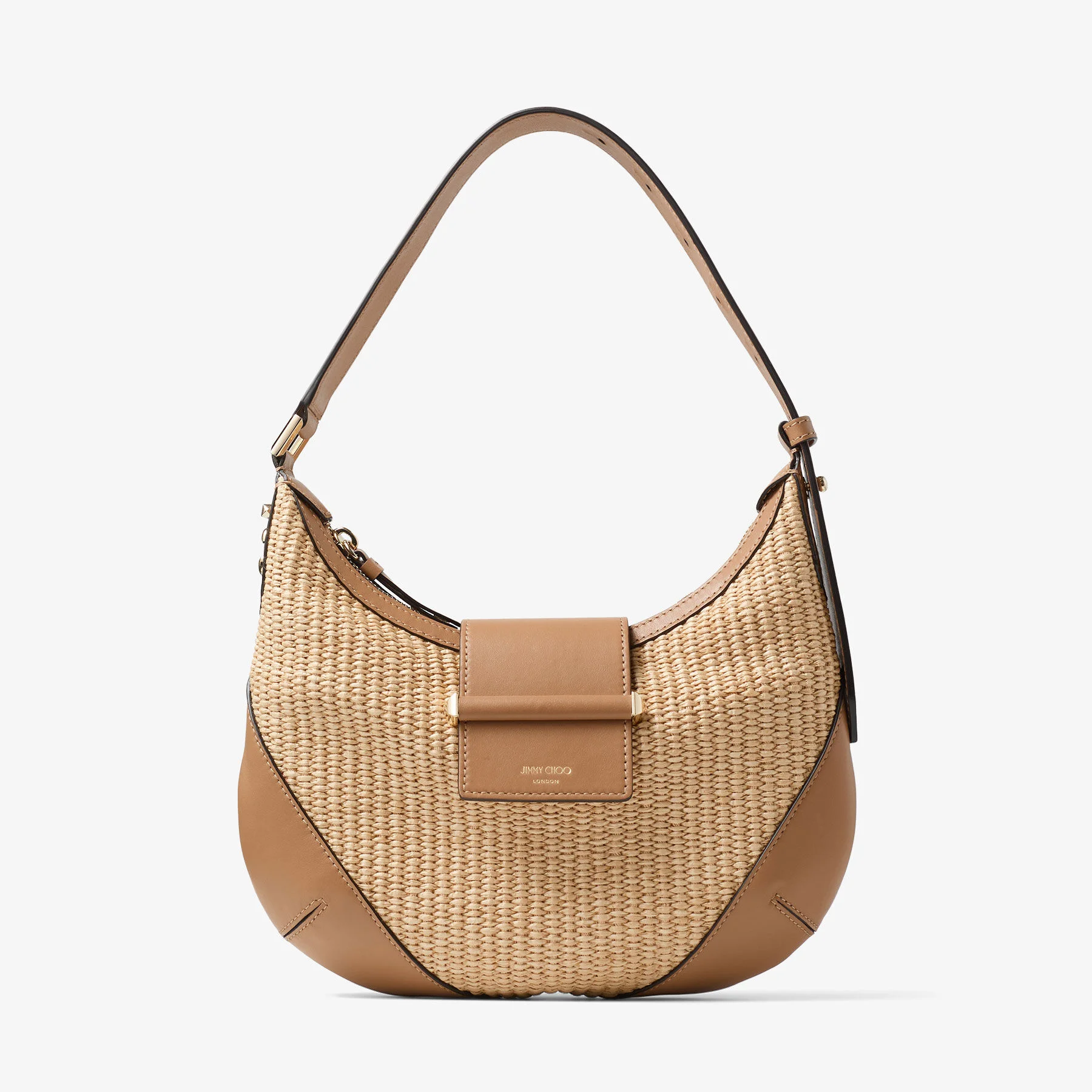 Bar Hobo Small Natural and Toffee Raffia Shoulder Bag with Smooth Calf Leather Trim - 1