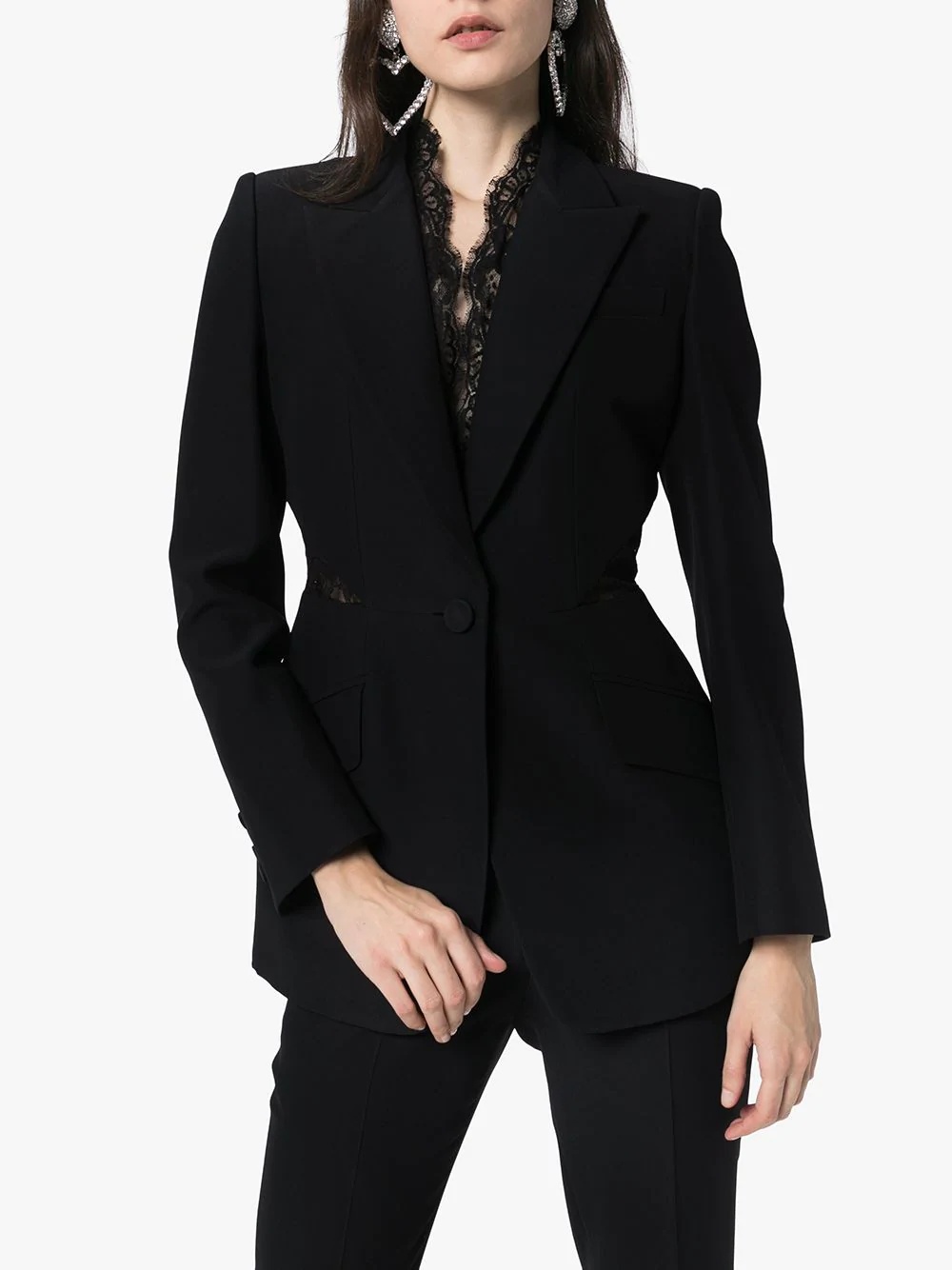 lace insert single-breasted blazer - 3