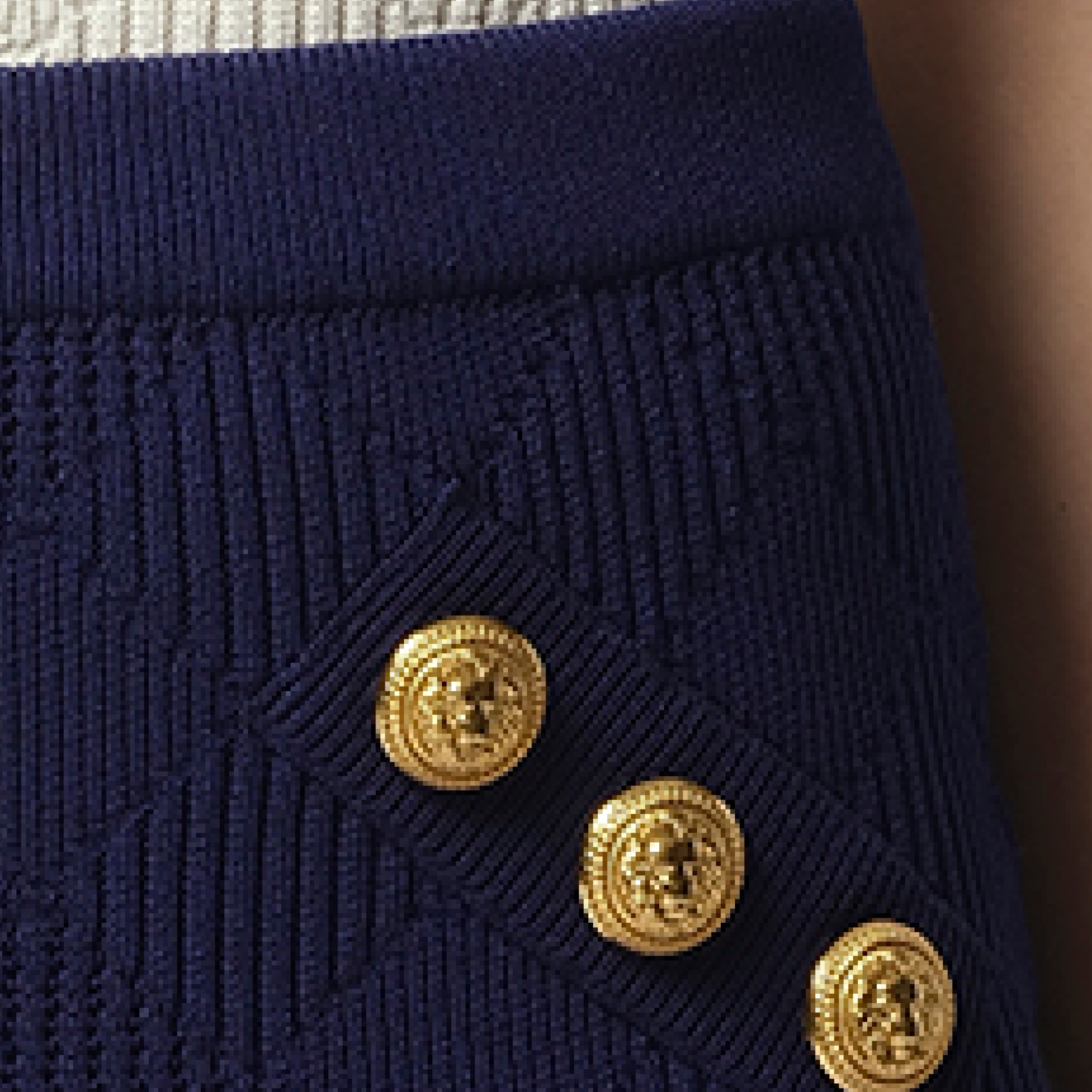 6 Button Vichy Knit Short Skirt in Midnight Blue - 3