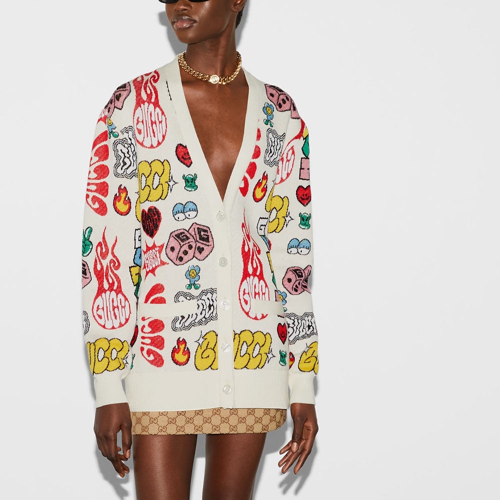 (WMNS) Gucci Cotton Wool Jacquard Cardigan 'Multicolor' 782217-XKDZ3-9275 - 2