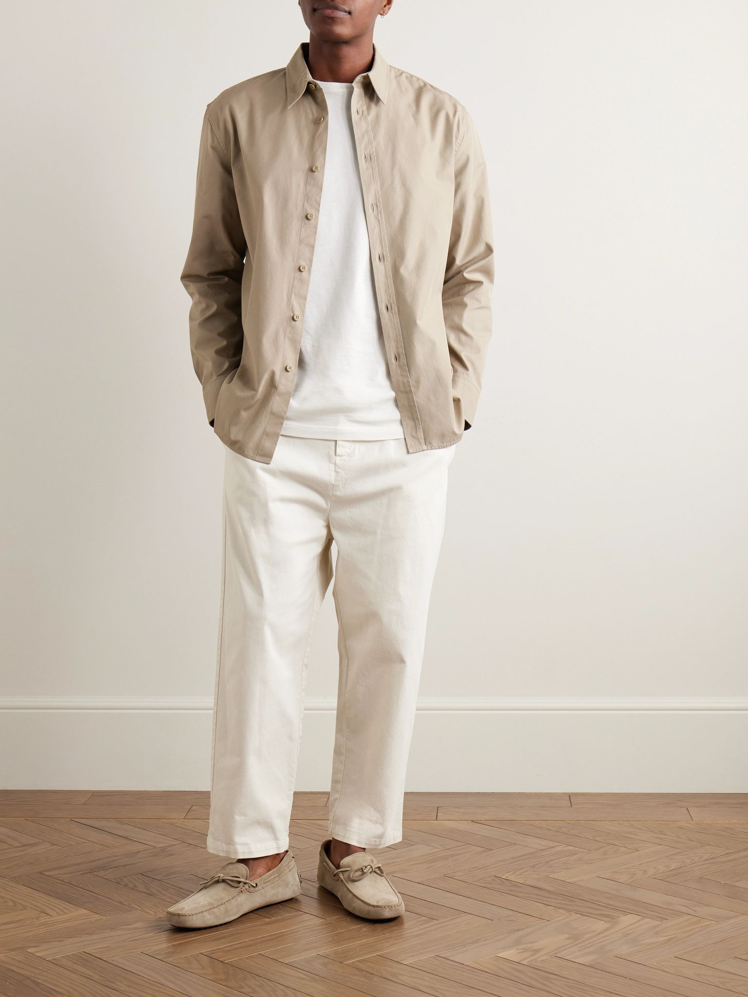 Walker Tapered Cropped Brushed Cotton-Blend Twill Drawstring Trousers Neutral - 2