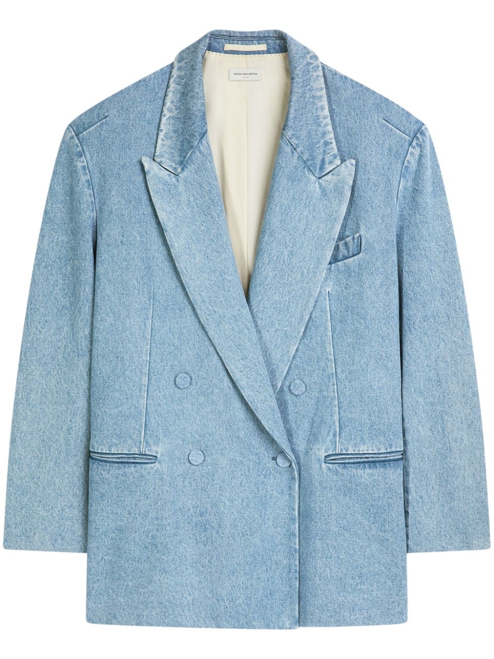 double-breasted denim blazer - 1