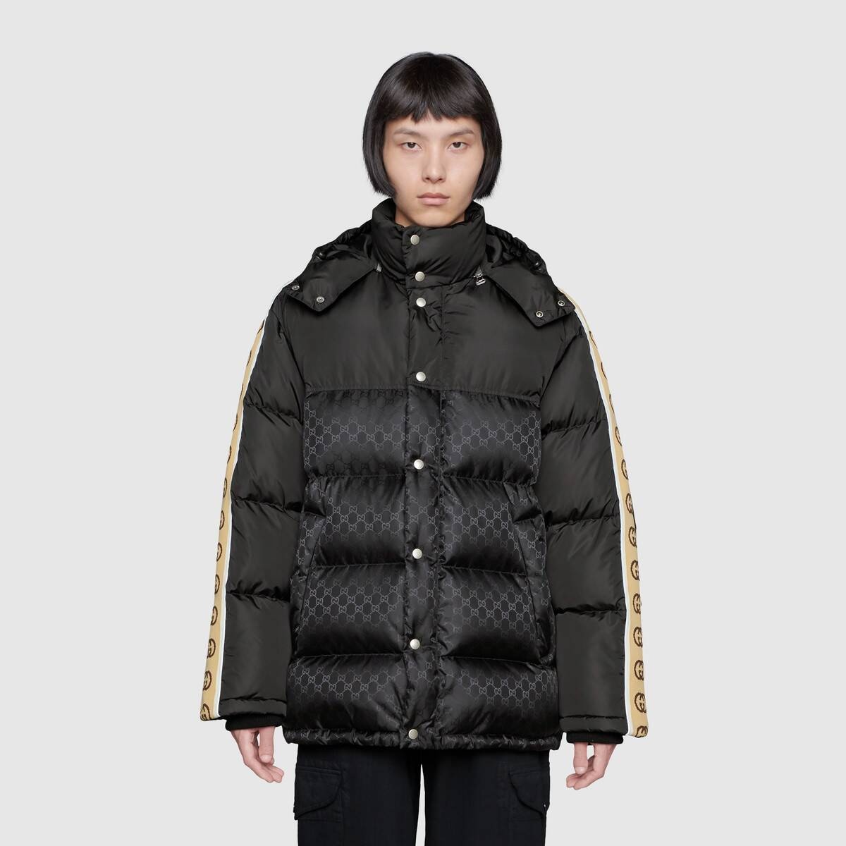 GG jacquard nylon quilted coat - 3