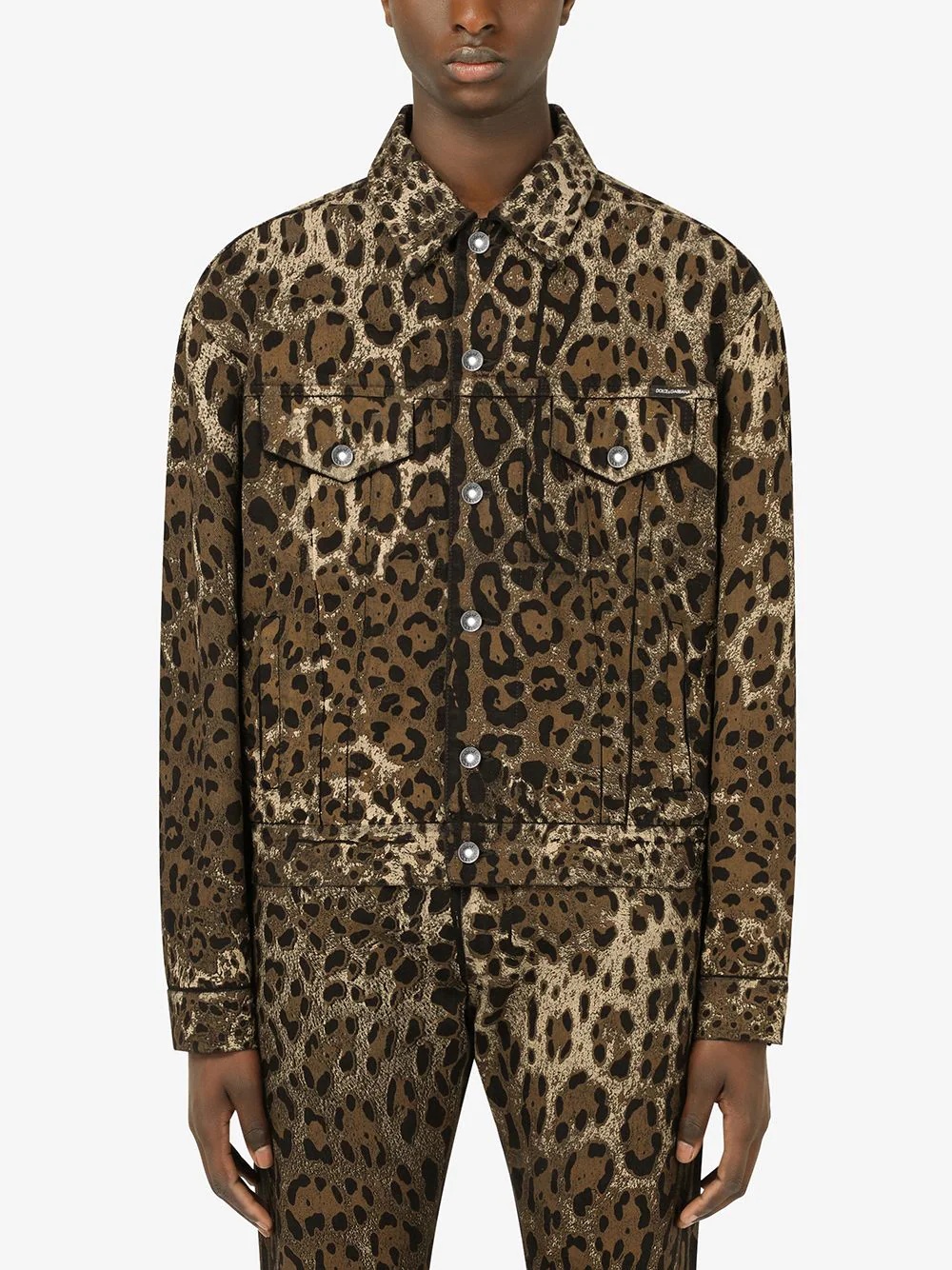 leopard print denim jacket - 3