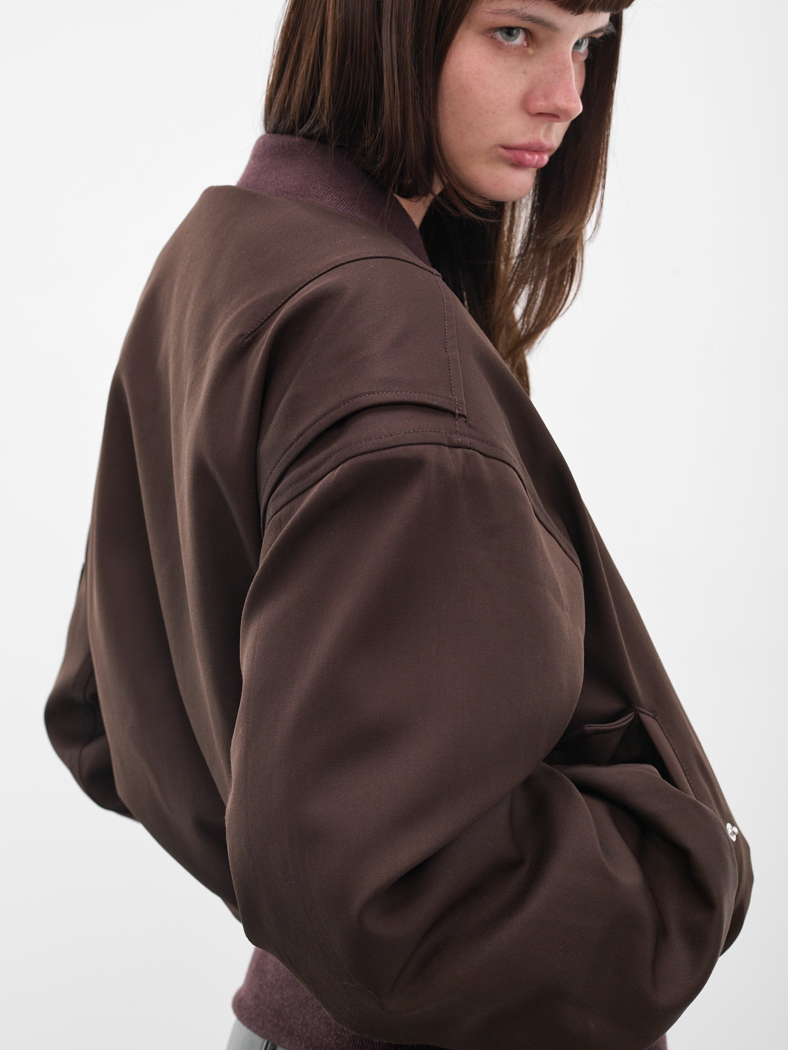 Brown Broad Cropped Bomber Jacket - 5