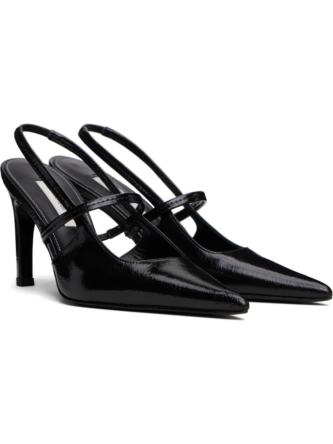 Black Naplak Stiletto Slingback Heels - 4