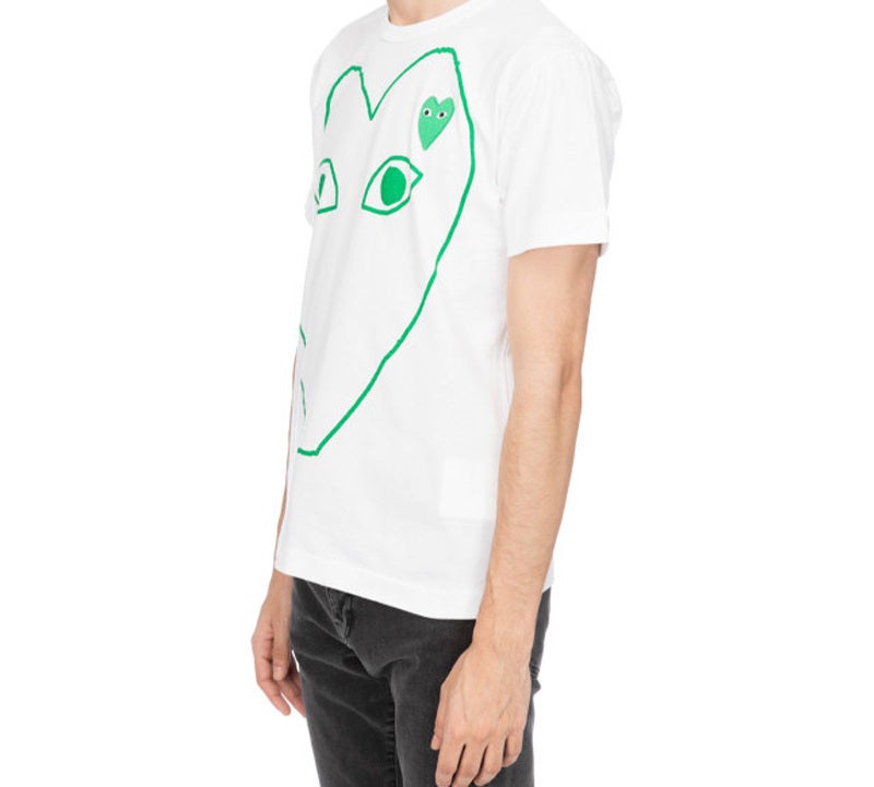 COMME des GARCONS PLAY Heart Ourlined Shape Short Sleeve Tee 'White Green' AZ-T104-051-1 - 4