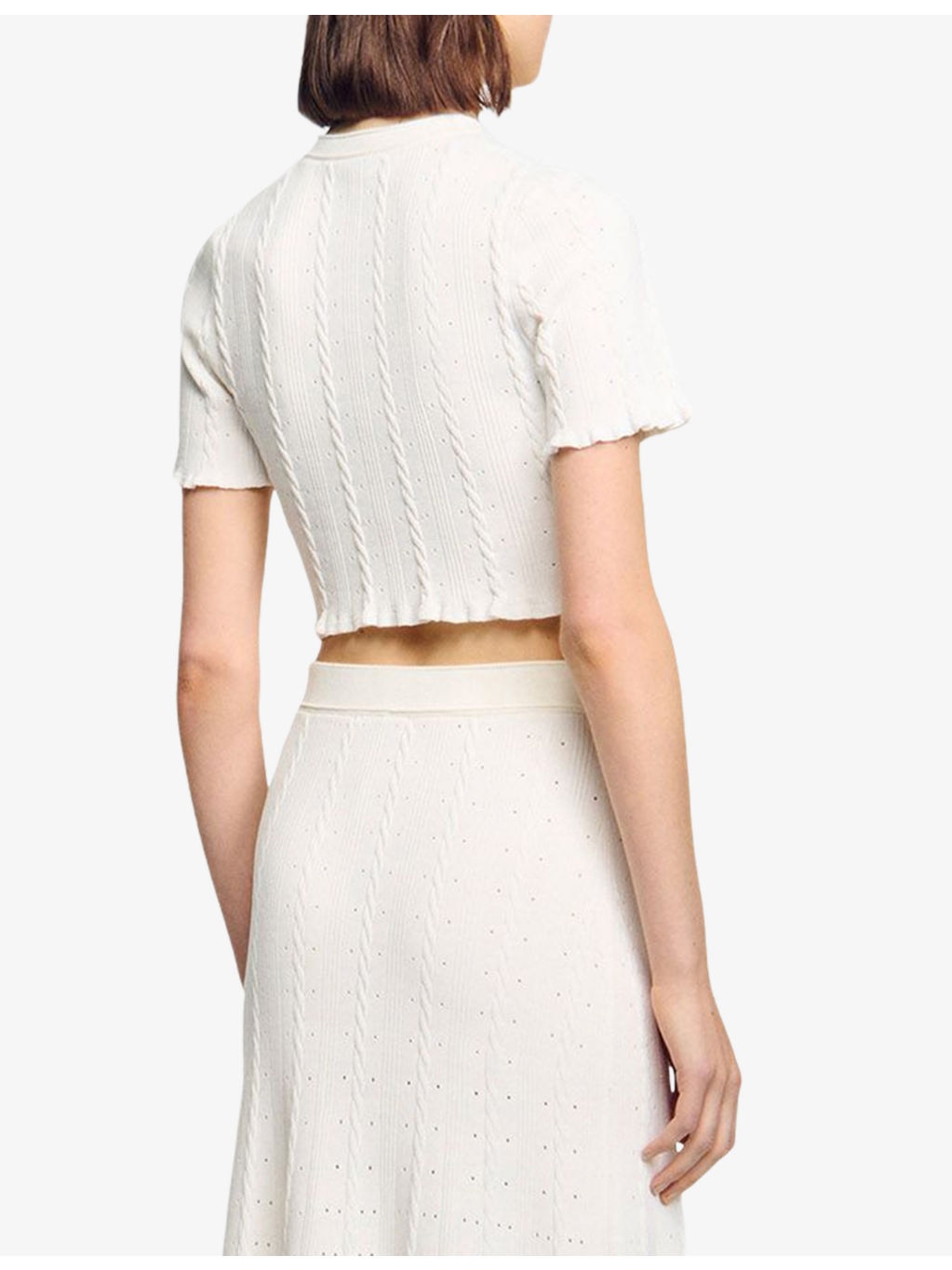 Cropped Pointelle-Texture Knitted Top - 4