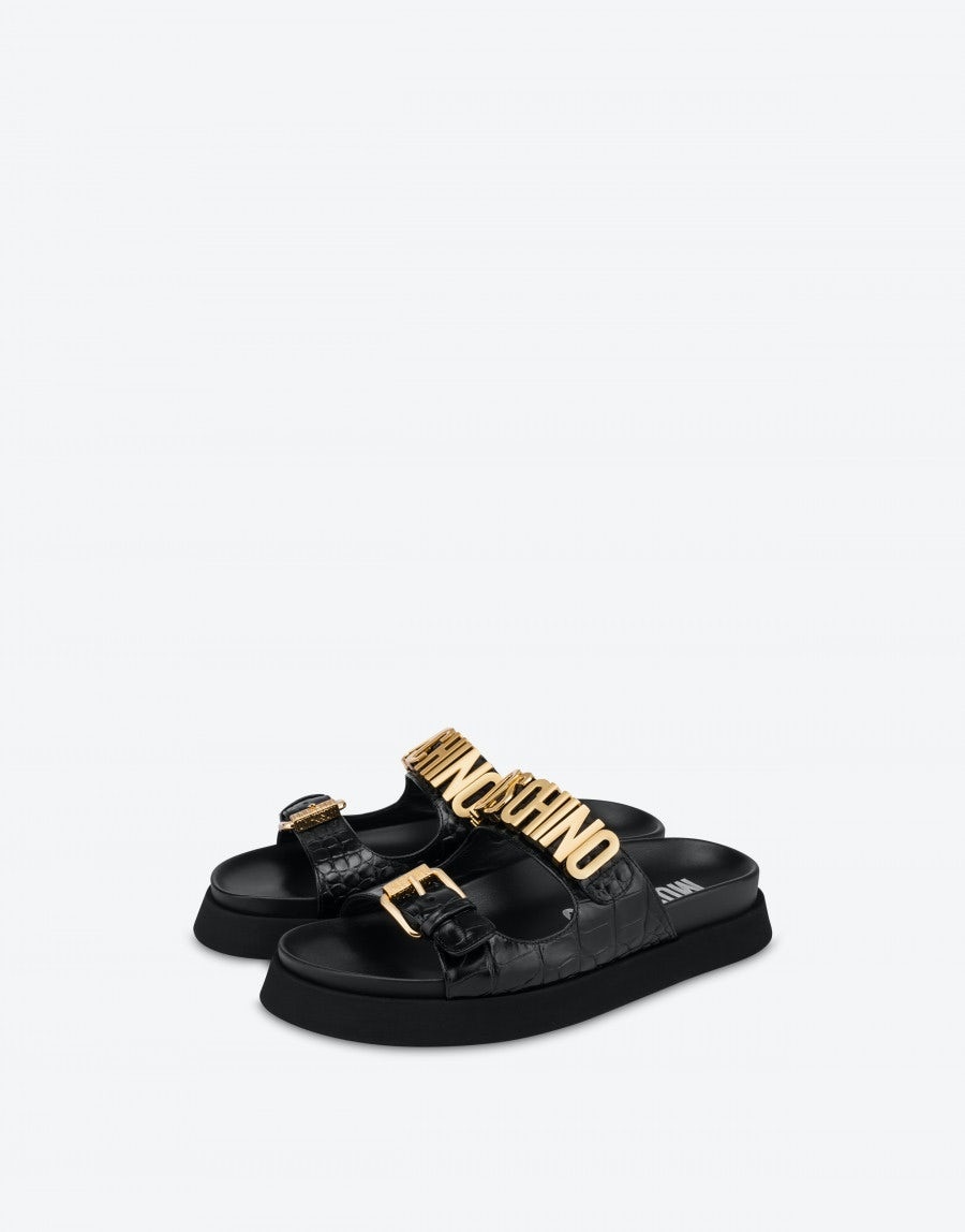 CROCO CALFSKIN SANDALS WITH BUCKLE - 1