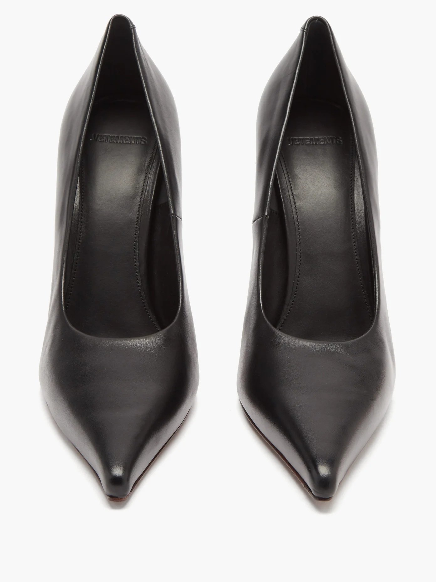 Drill-bit point-toe leather pumps - 5