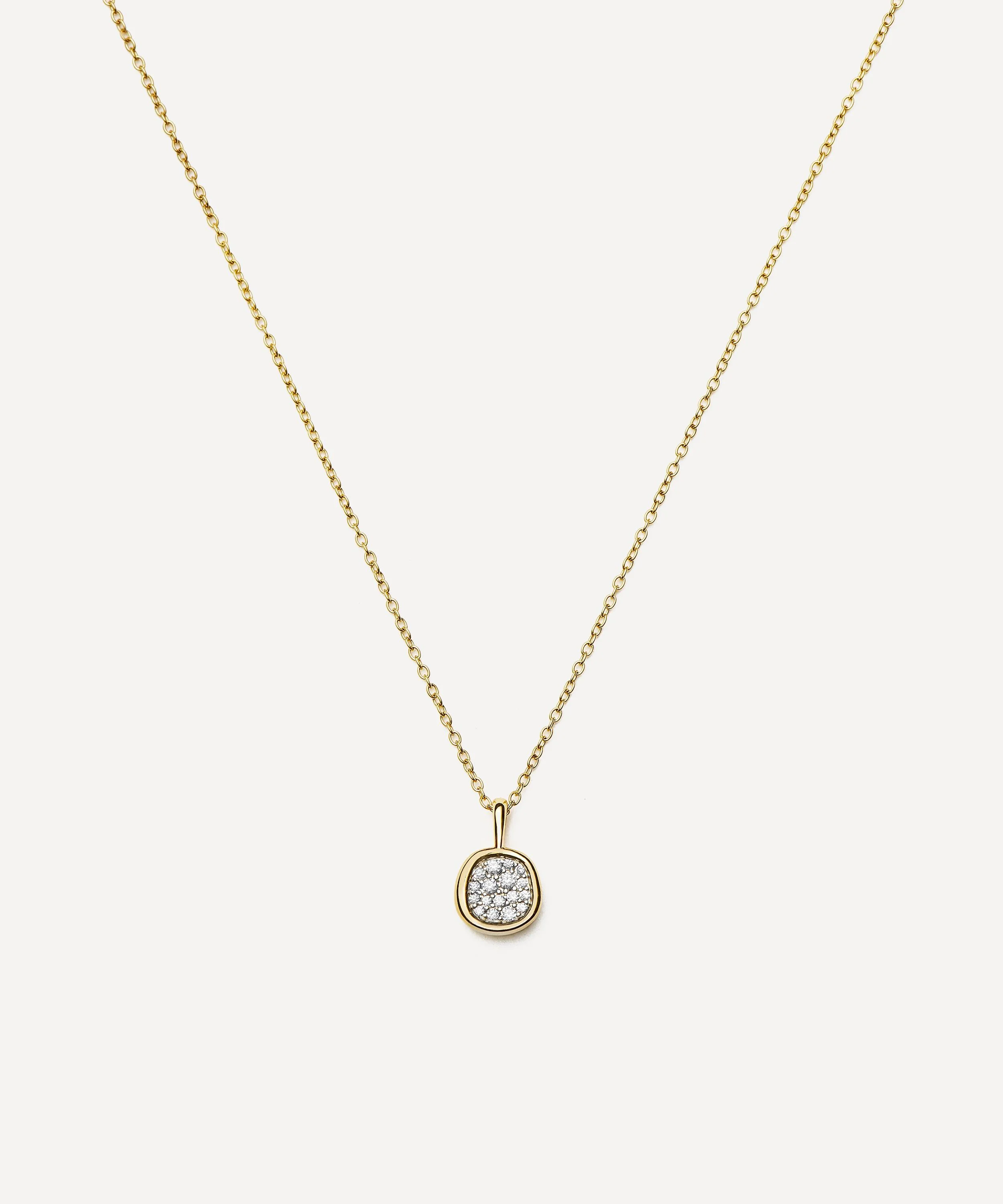 18ct Gold-Plated Molten Soft Square Pavé Pendant Necklace - 1