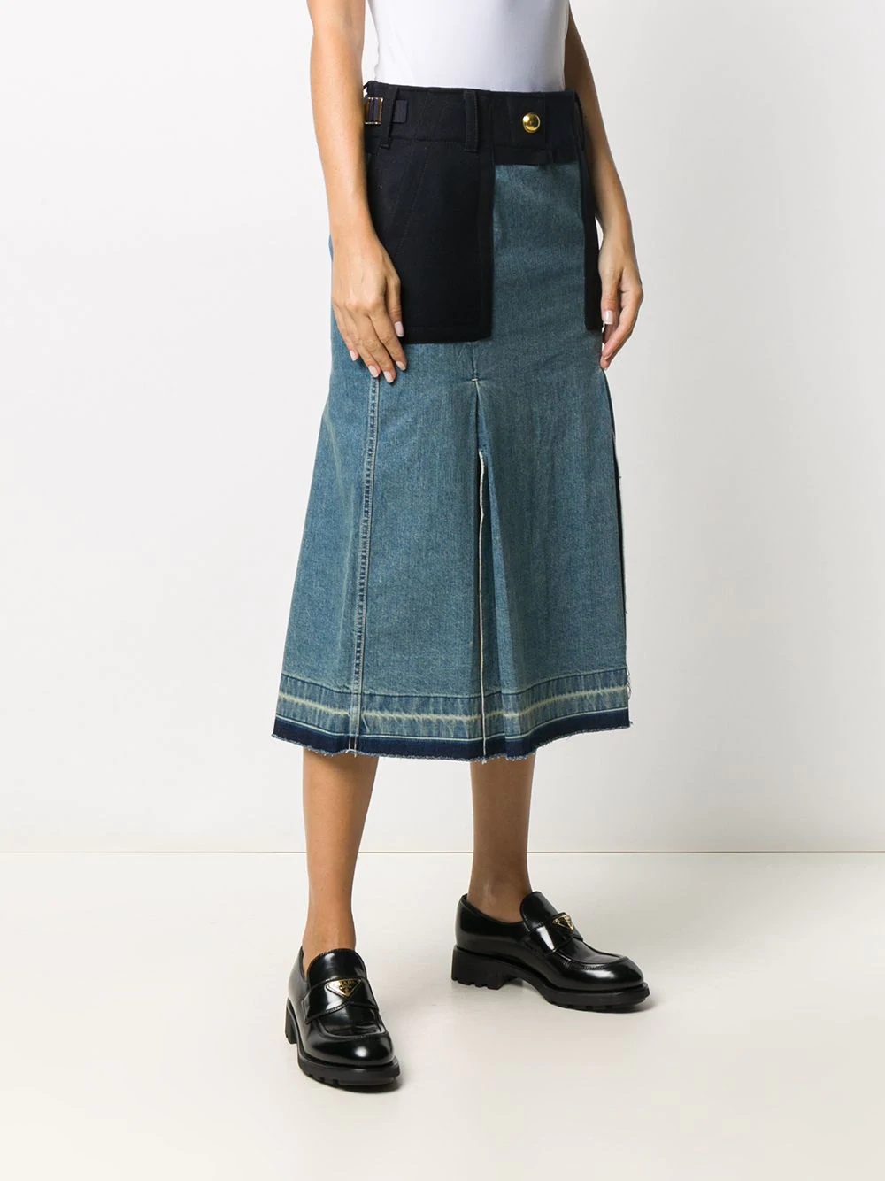 box-pleat denim panelled skirt - 3