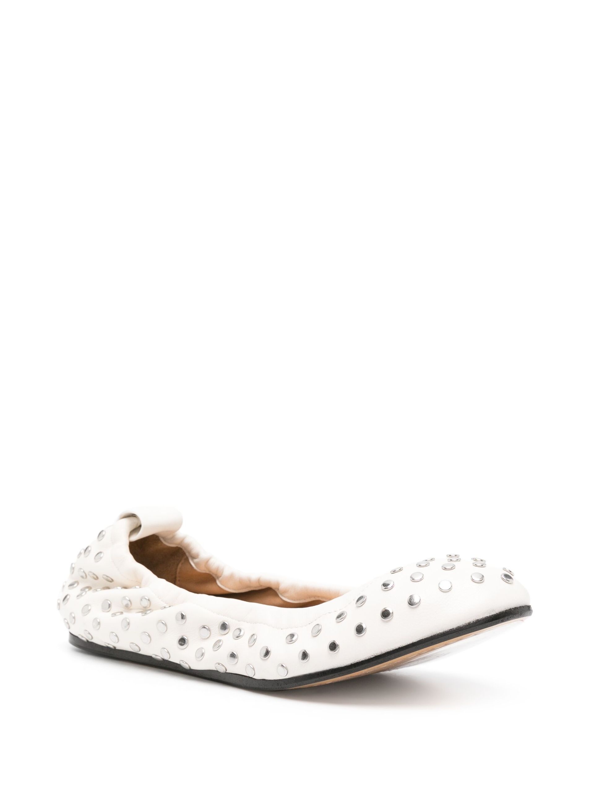 White Stud-Embellished Leather Ballerina Shoes - 2