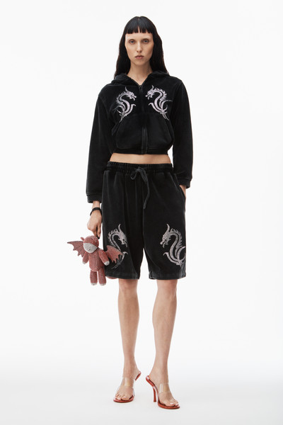 Alexander Wang SHRUNKEN ZIP UP VELOUR HOODIE W/  DRAGON CRYSTAL HOTFIX outlook