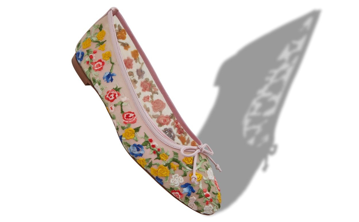Multicoloured Mesh Floral Embroidered Ballerina Flats - 2